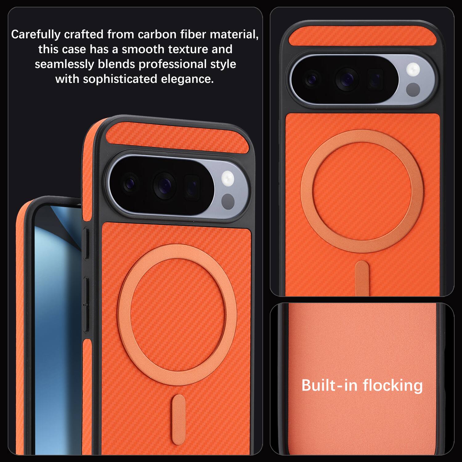 Carefully crafted from carbon fiber material, this case has a smooth texture and seamlessly blends professional style with sophisticated elegance. Built-in flocking
