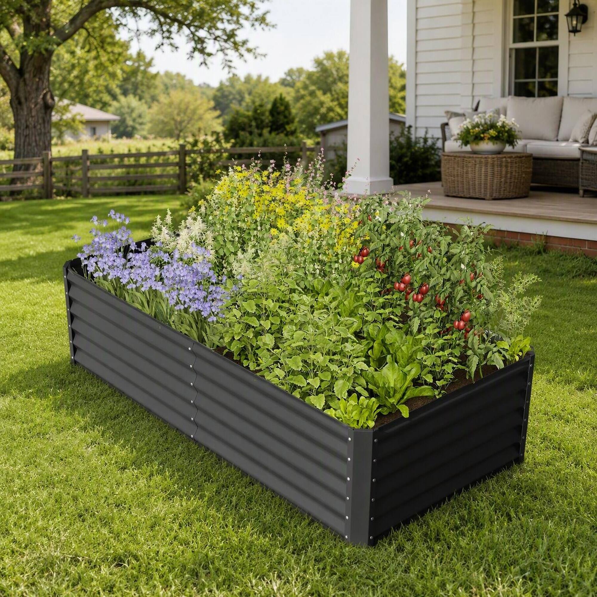Alt View 1. RYHNUYNE - 8x4x1.5 ft Galvanized Raised Garden Bed, Dark Grey Large Metal Planter Box for Vegetables, Herbs, and Flowers - Dark Gray.