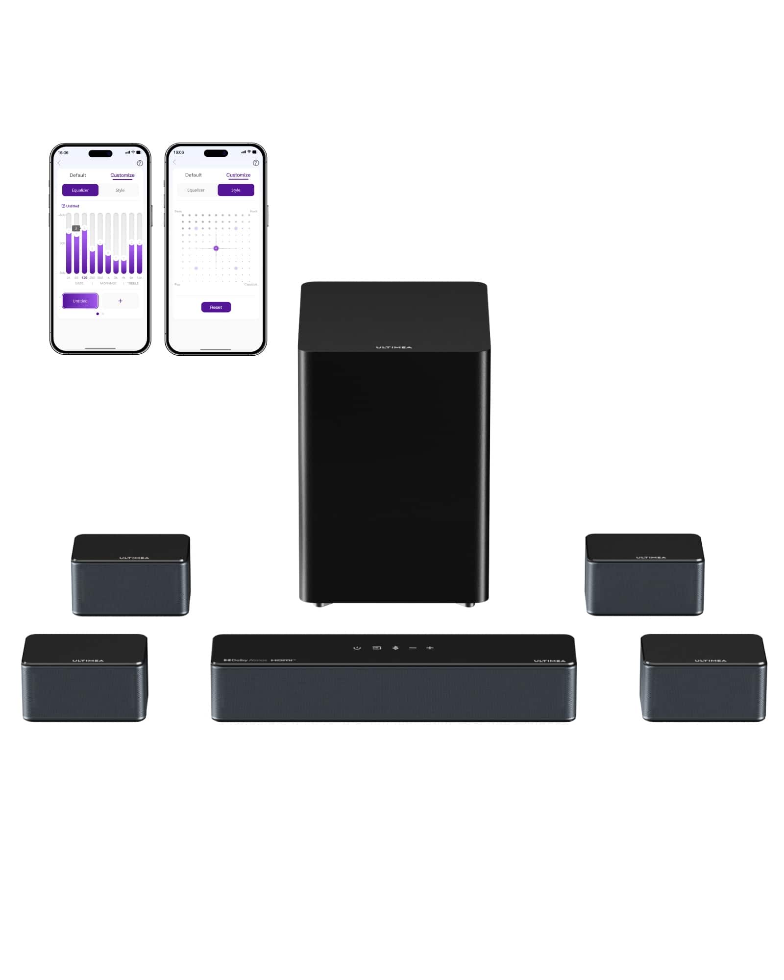 Ultimea - Poseidon D80 Boom 7.1 Home Theater Sound System with Dolby Atmos, Wireless Subwoofer, 500W - Black