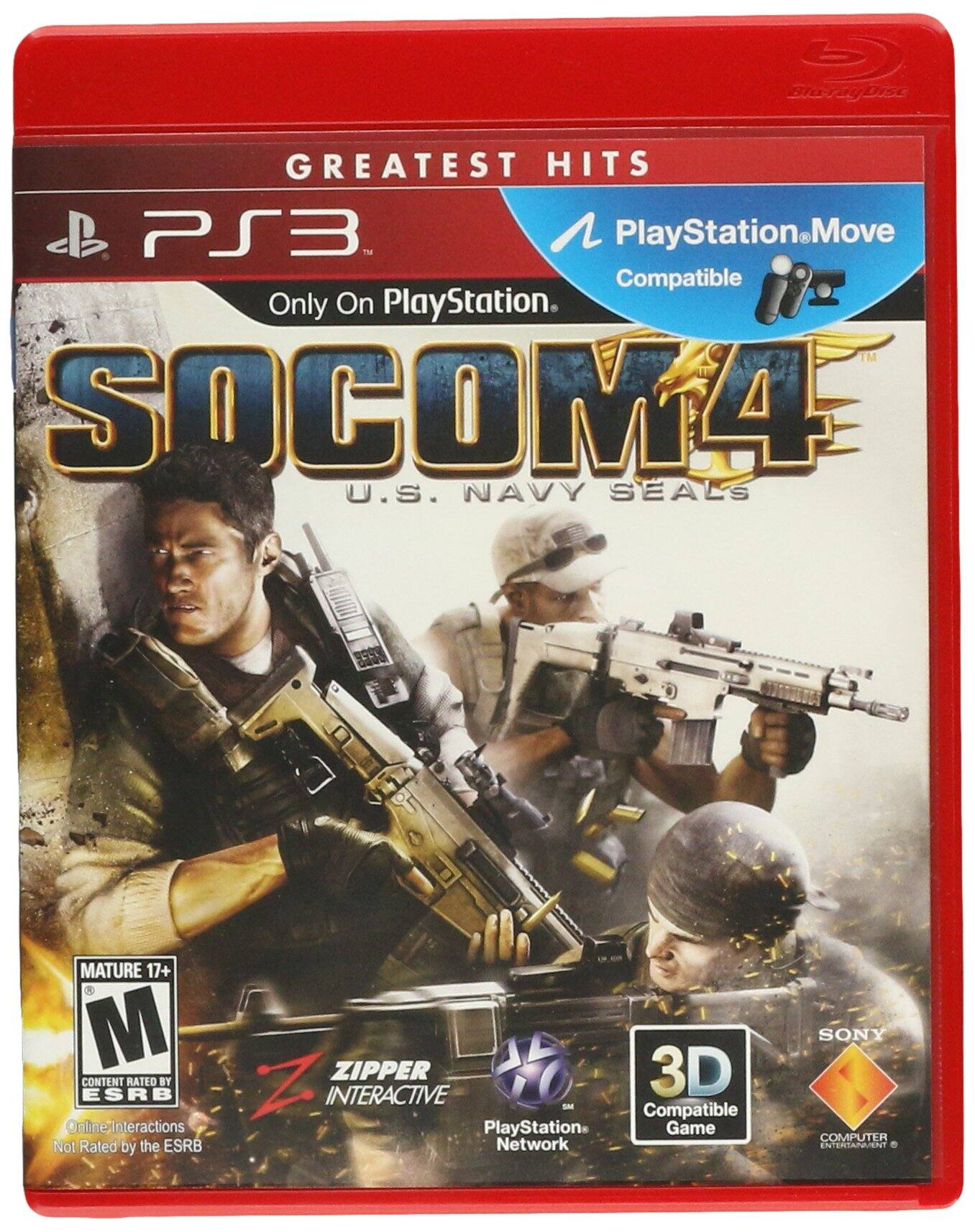 Greatest Hits
PS3
Only On PlayStation
SOCOM 4 U.S. Navy Seals
PlayStation Move Compatible
Mature 17+
Content Rated by ESRB
Online Interactions Not Rated by the ESRB
Zipper Interactive
PlayStation Network
3D Compatible Game
Sony Computer Entertainment - M (Mature 17+)