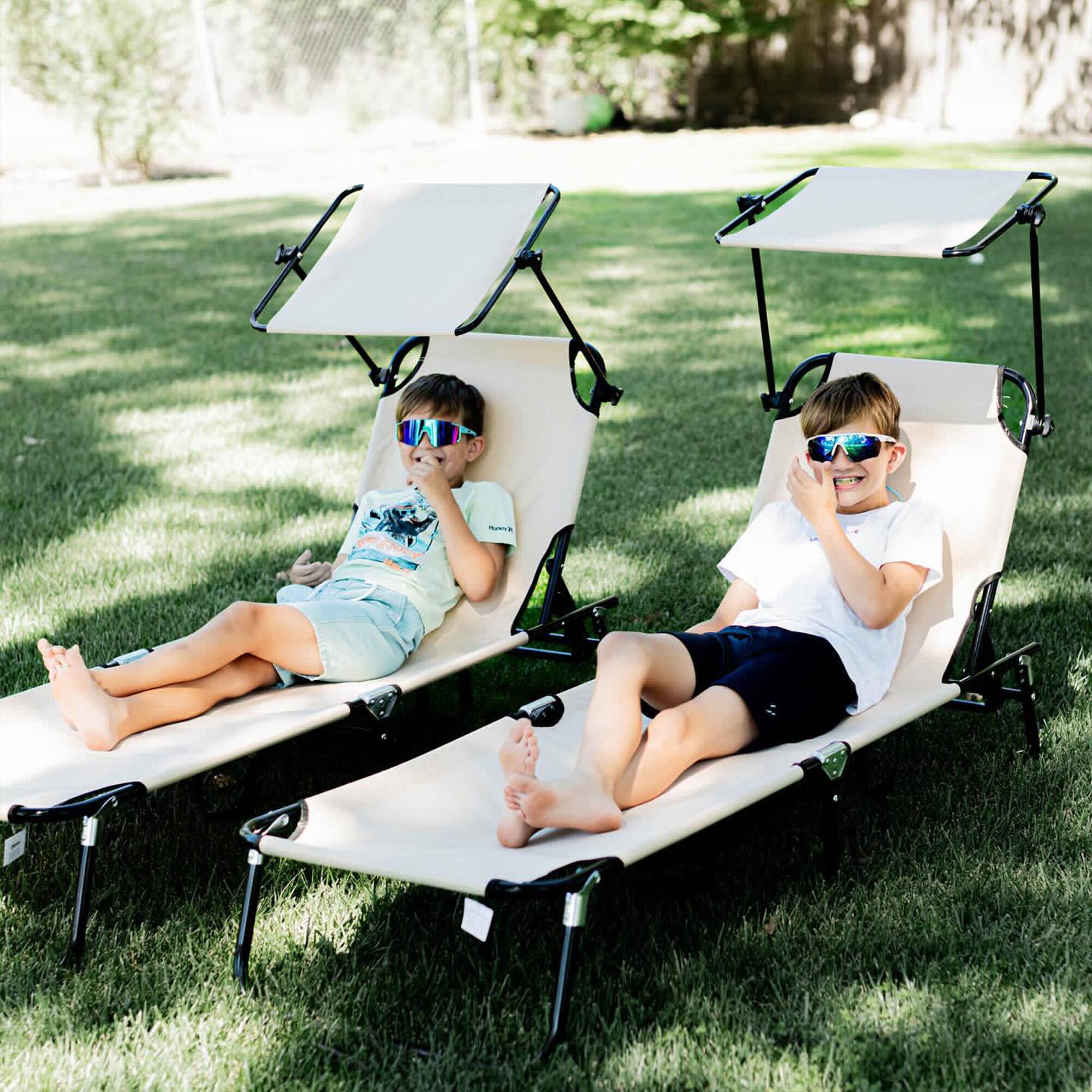 Alt View 7. Outsunny - Lounge Pool Lounge Chairs Set of 2, Outdoor Sun Tanning Chairs, Reclining Back - Tan.