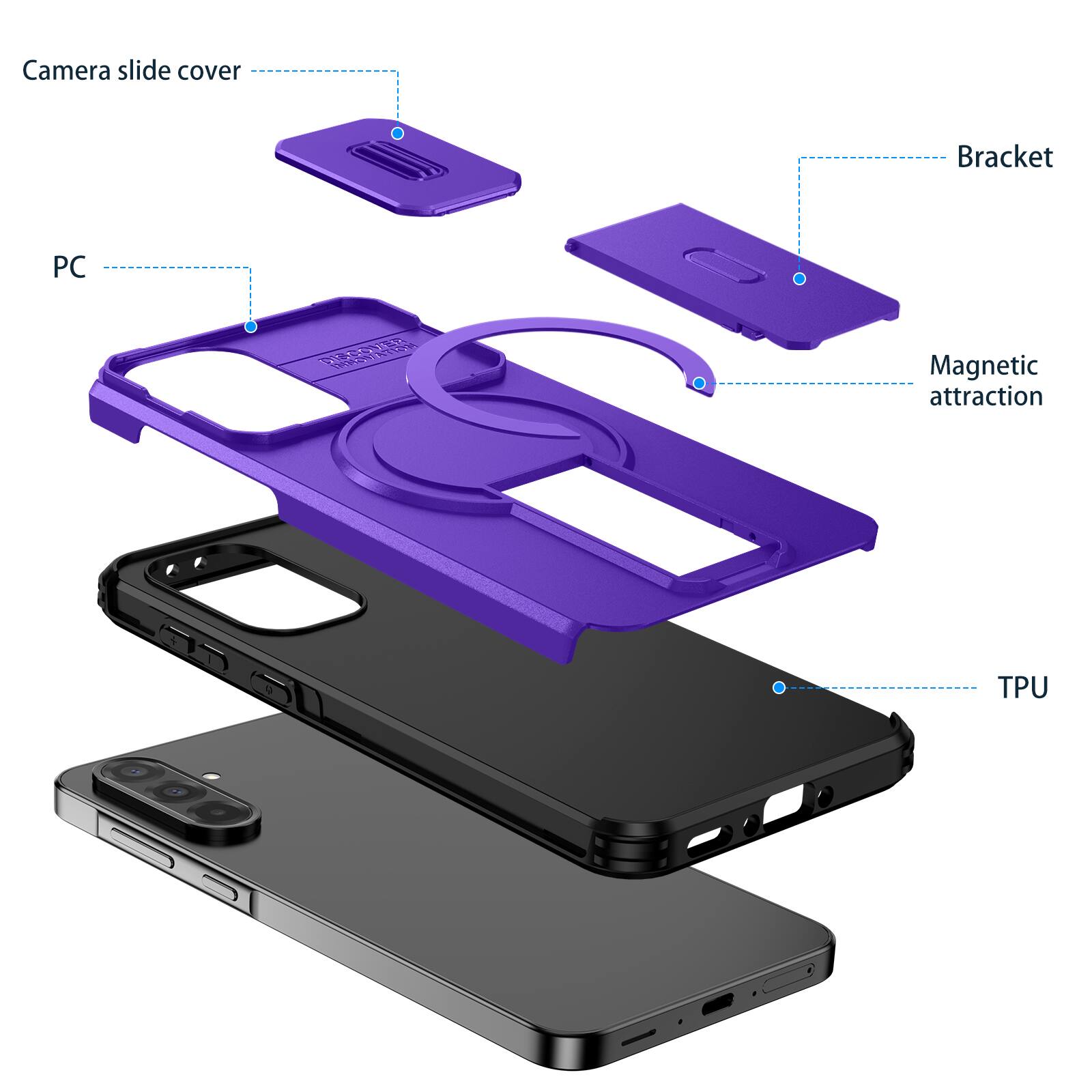 Camera slide cover  
Bracket  
PC  
Magnetic attraction  
TPU