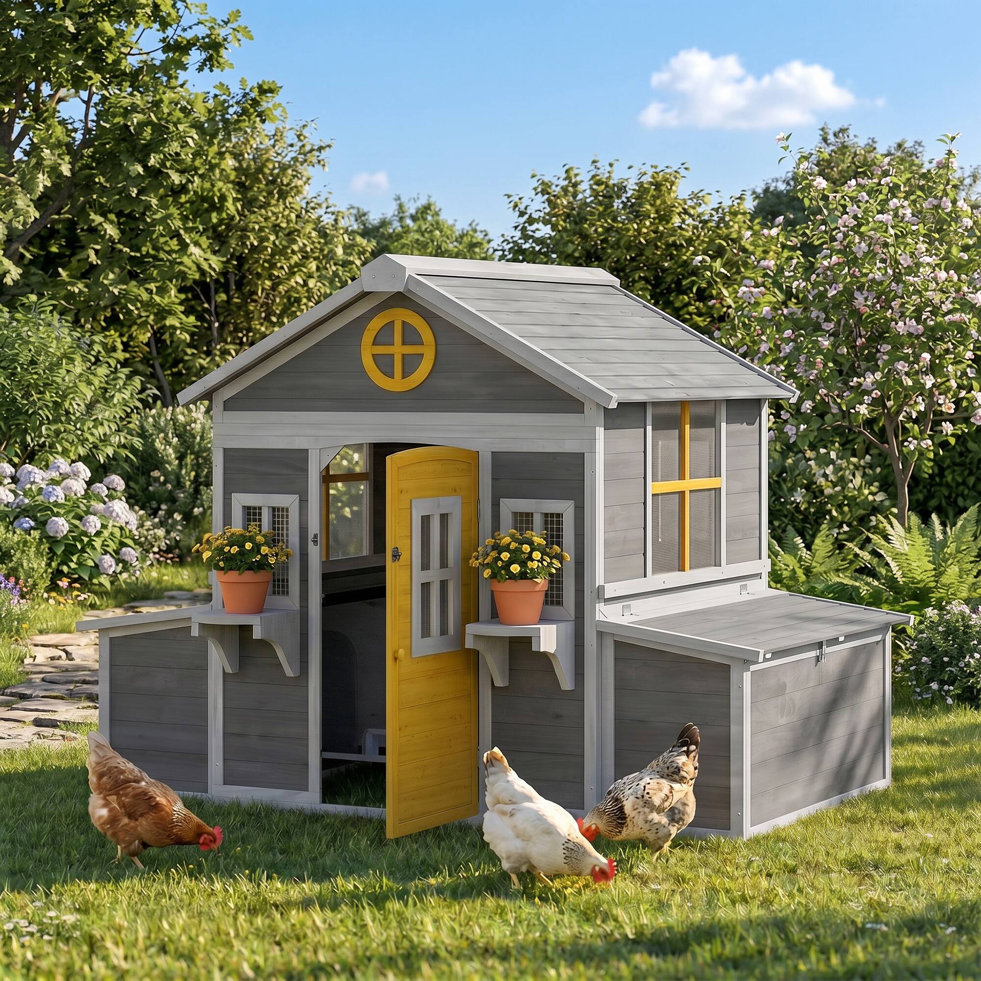 Alt View 1. Pawhut - Chicken Coop, Hen House for 2-4 Hens, Outdoor Playhouse Poultry Cage with Nesting Boxes - Gray.