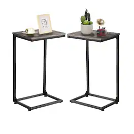 Oumilen - C-Shaped End Table Set of 2, Slim Side Table for Sofa and Bed - Gray
