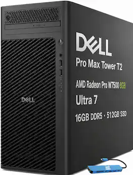 Dell - Pro Max Tower T2 FCT2250 Workstation Desktop - AMD Radeon Pro W7500 8GB - Intel Ultra 7 265 - 16GB RAM - 512GB SSD - Black