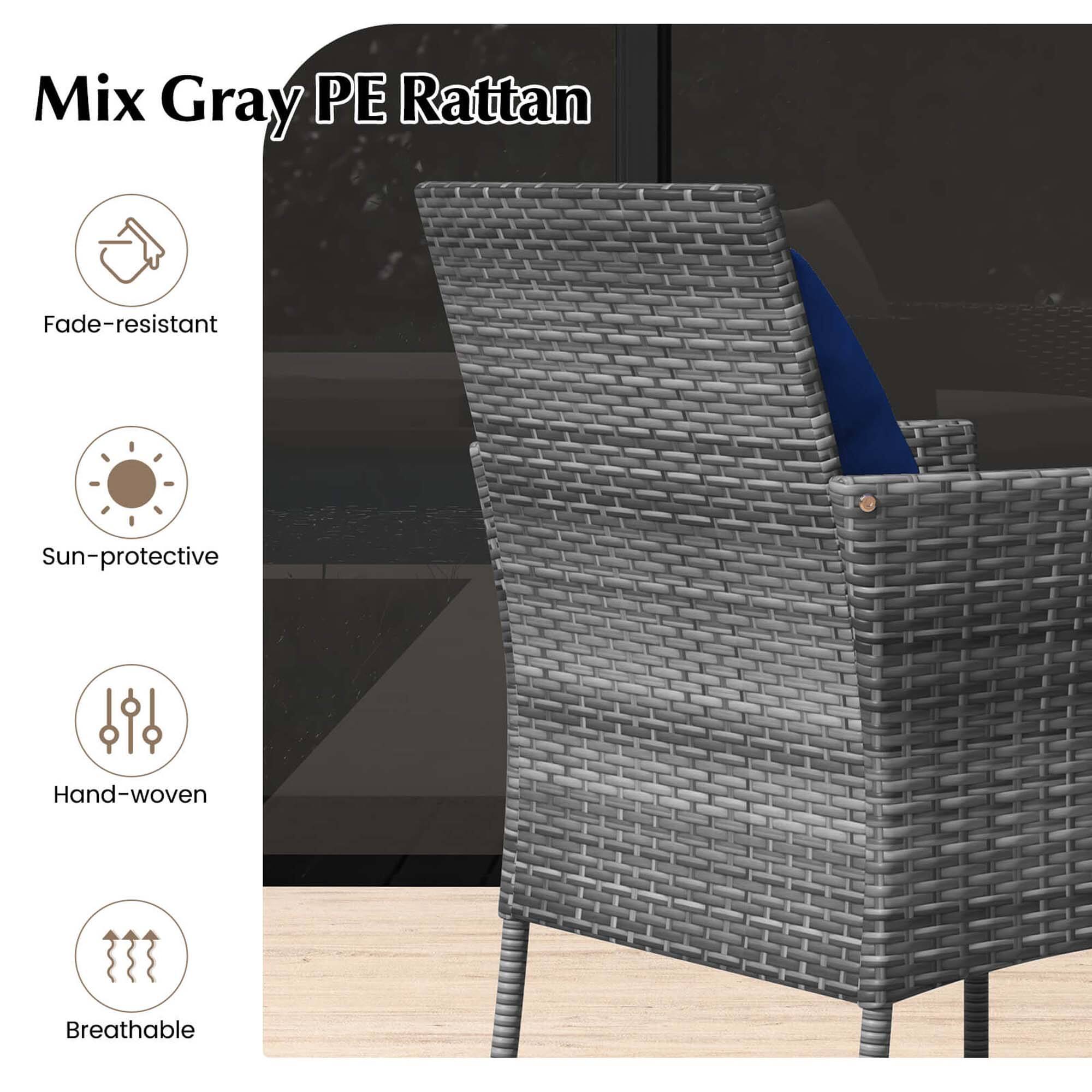 Mix Gray PE Rattan is a chair that is fade-resistant, sun-protective, and hand-woven. It is also breathable.