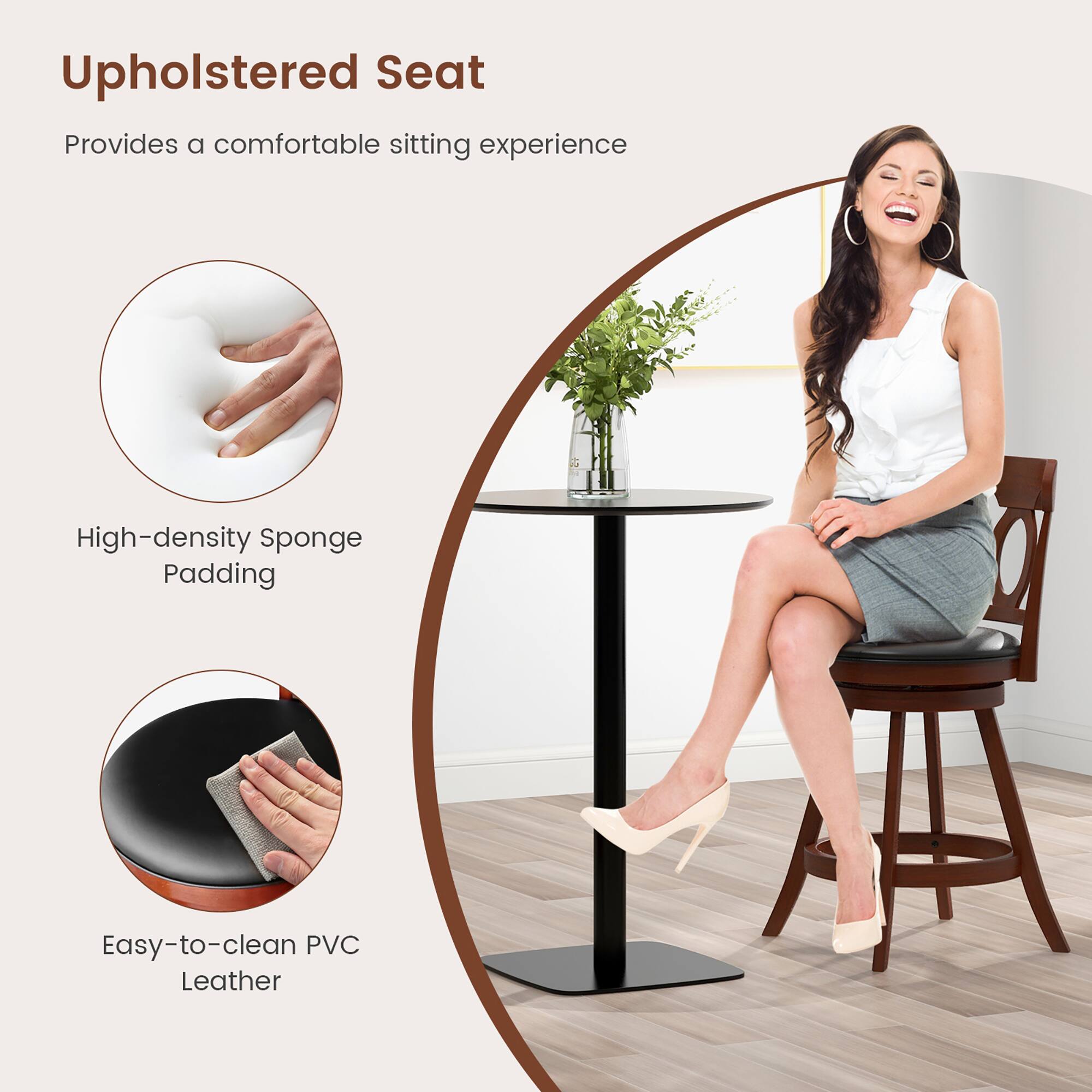 Upholstered Seat
Provides a comfortable sitting experience
High-density Sponge Padding
Easy-to-clean PVC Leather