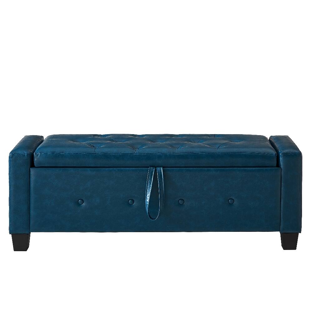 Alt View 10. Ropilly - Ropilly 48 Inch Blue Faux Leather Storage Ottoman Tufted Bench for Bedroom Entryway - Blue.