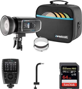 Westcott - FJ400 400W Strobe with AC/DC Lithium Polymer Battery | FJ-X2m Wireless Trigger, 8" Extension Arm & 64GB Bundle