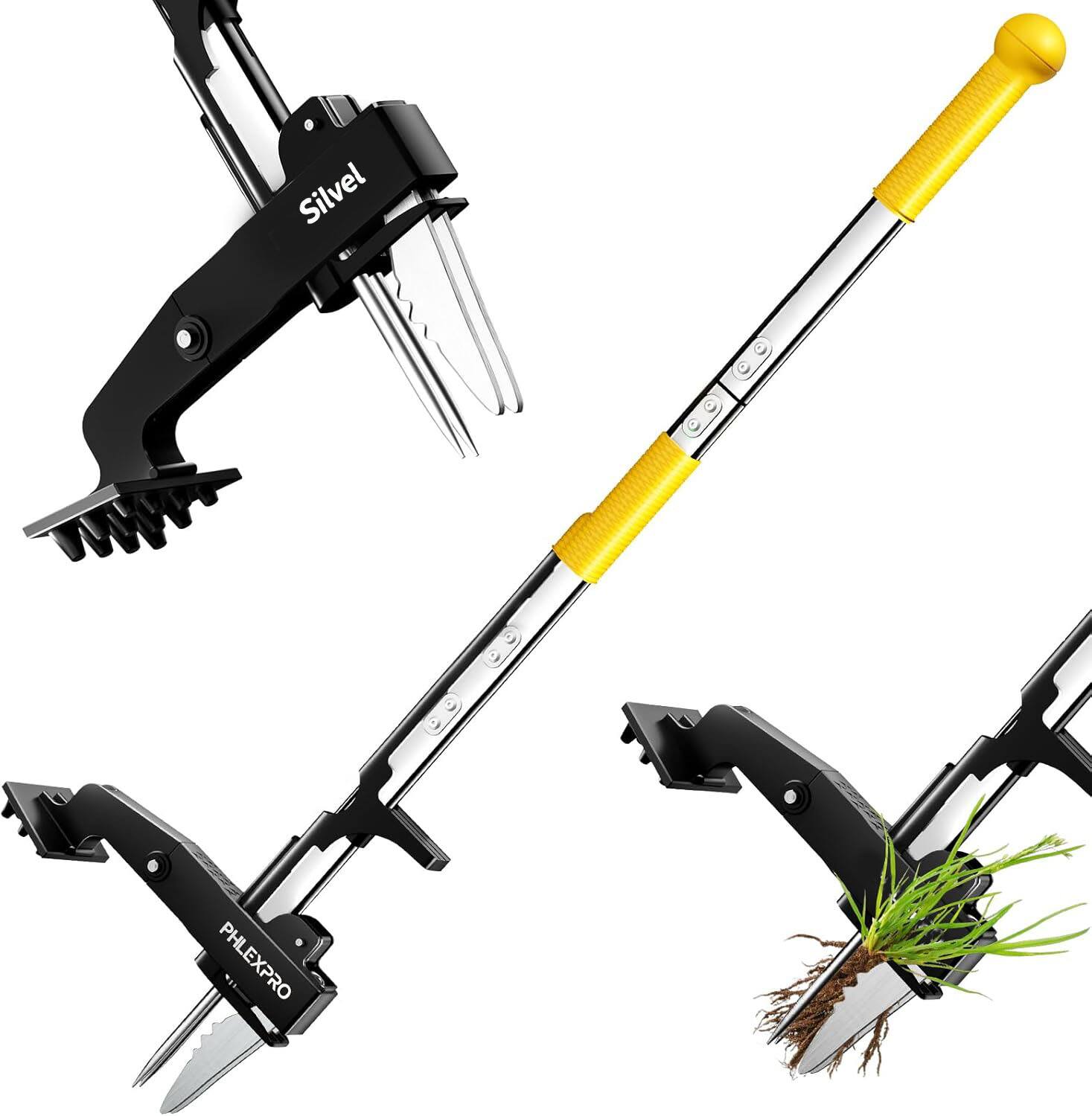 Front. Silvel - SILVEL Stand Up Weeder Puller, 4-Claws Gardening Weeding Tools  for Garden/Lawn/Patio/Farm Use - Yellow.