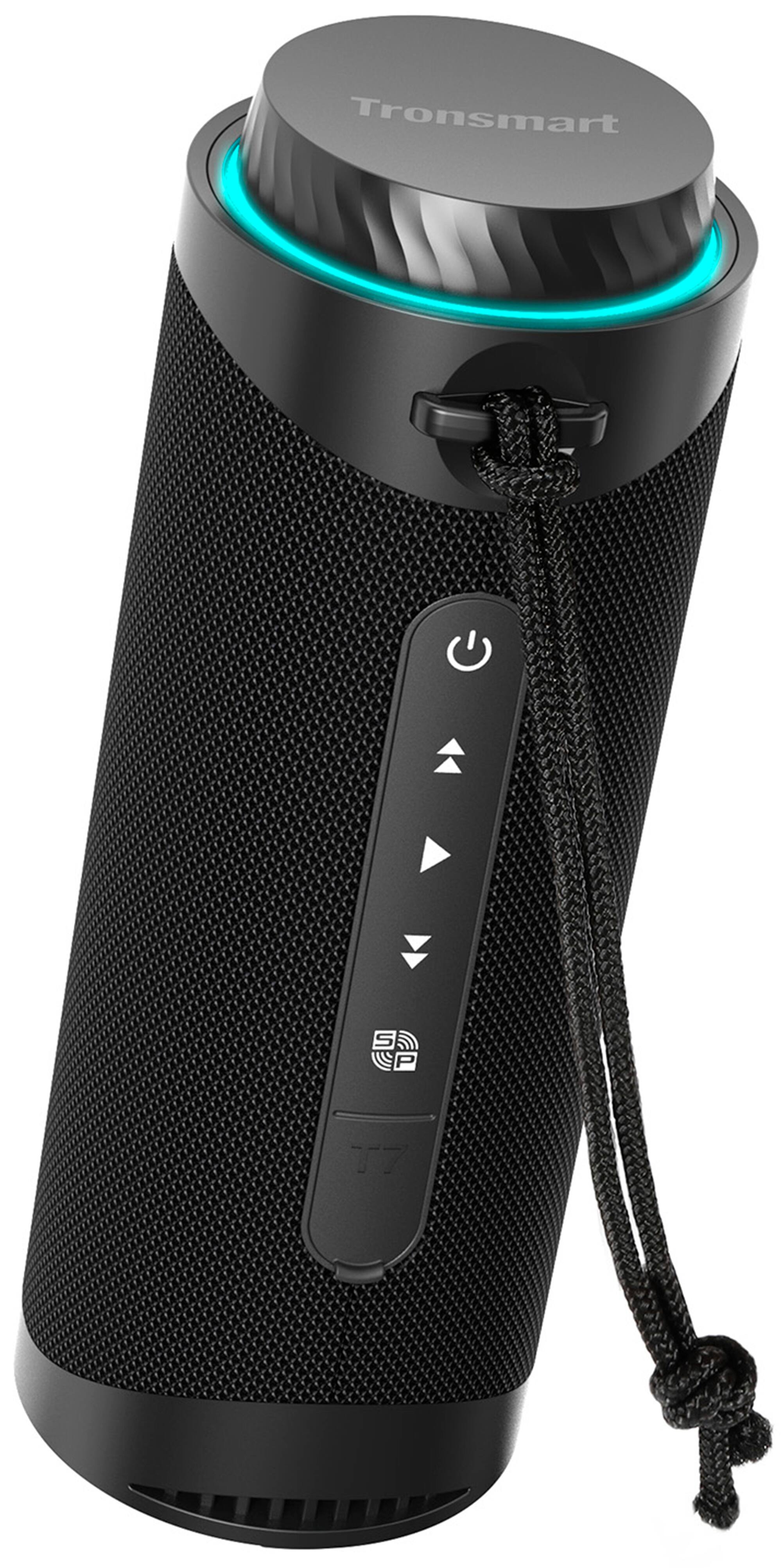 Left. Tronsmart - T7 Portable Bluetooth Speaker, 30W 360° Surround Sound, Deep Bass, IPX7 Waterproof, Custom EQ, 12H Playtime, TF Card - Black.