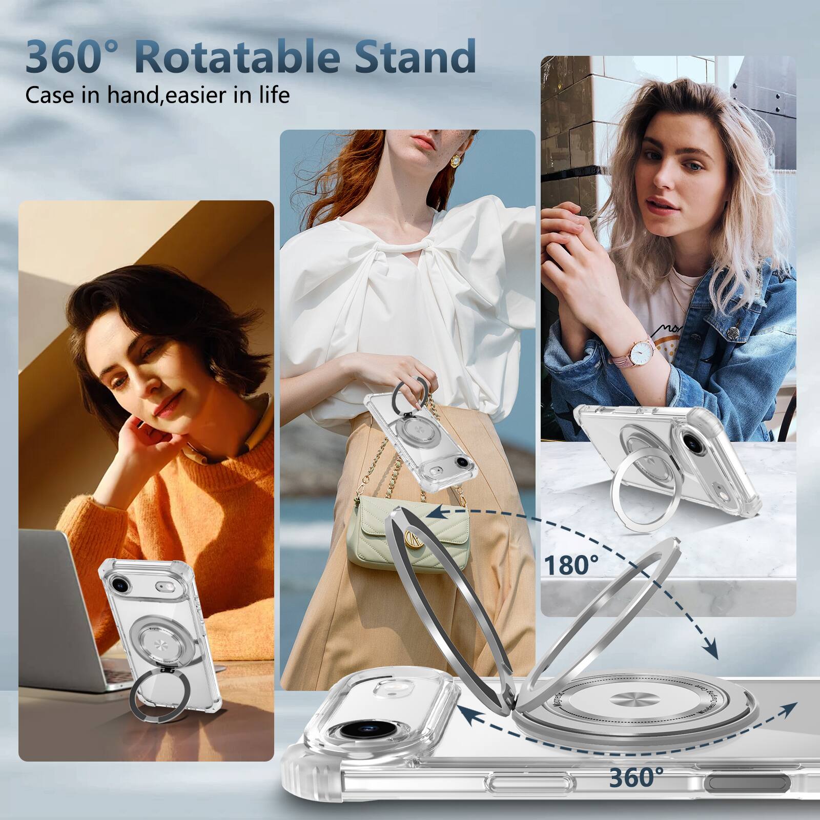 360° Rotatable Stand  
Case in hand, easier in life