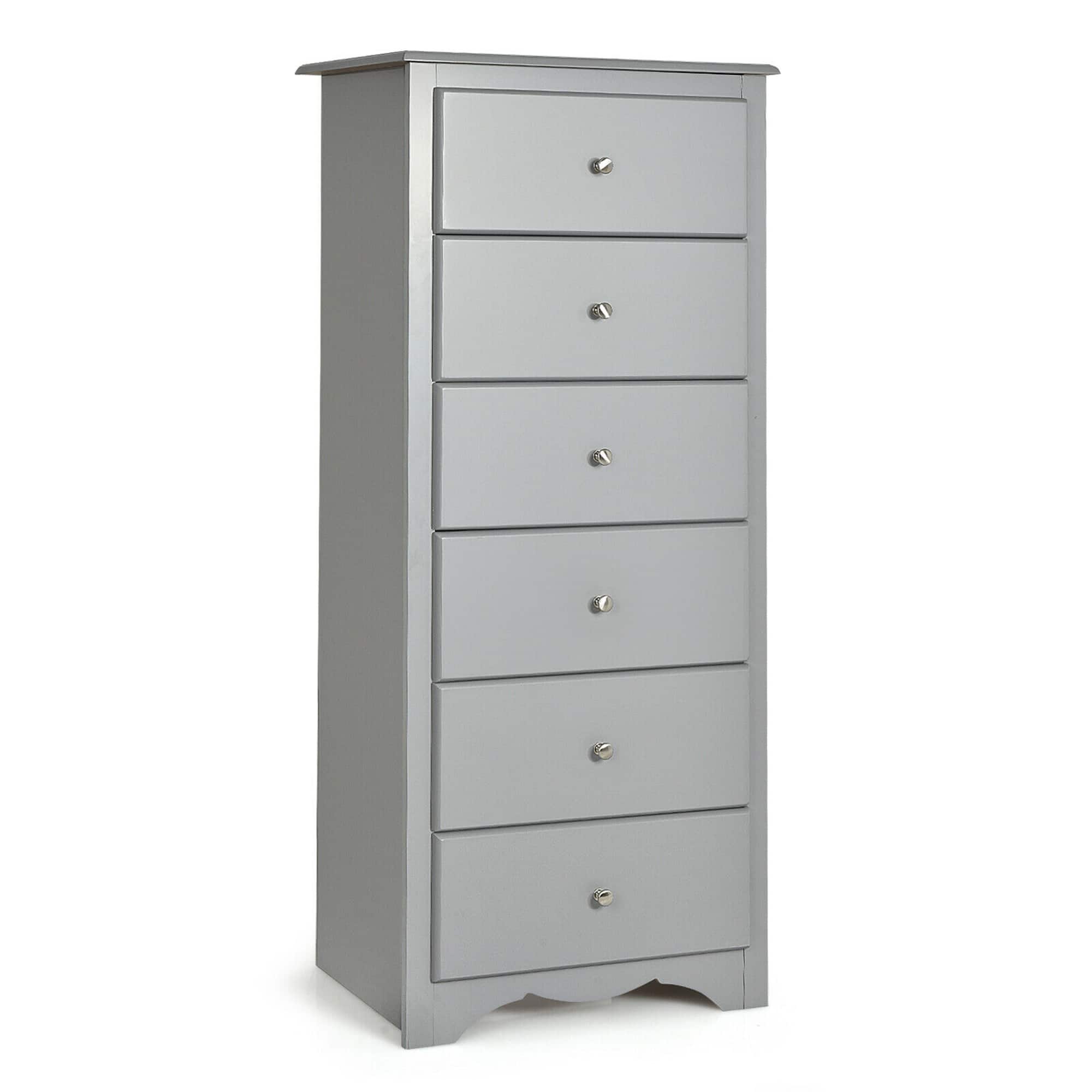 Front. Costway - Costway 6 Drawer Chest Dresser Clothes Storage Bedroom Tall Furniture Cabinet - Grey.