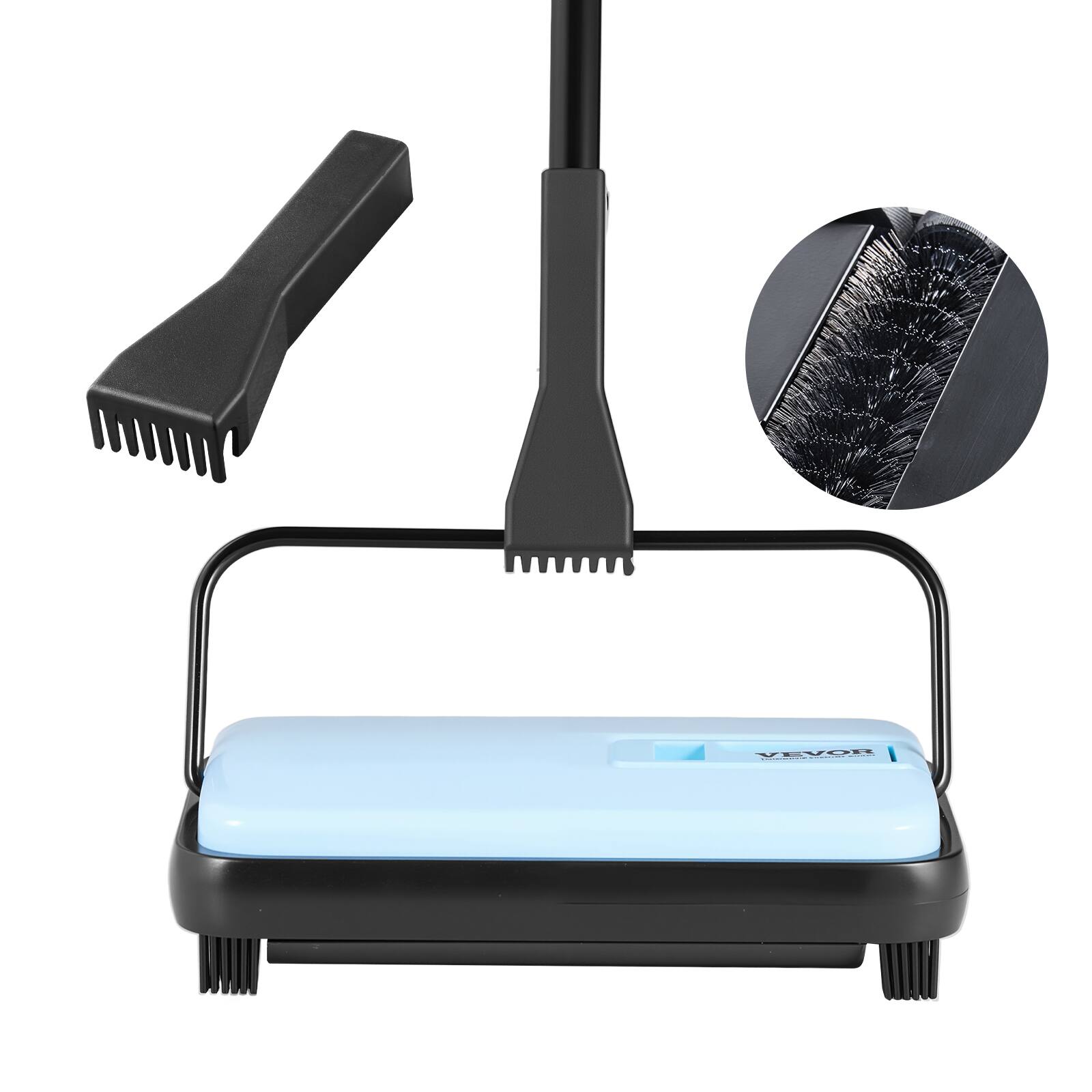 Alt View 5. VEVOR - Carpet Sweeper Manual, Floor Sweeper with 300 ml Dustbin Capacity Easy to Empty, 6.7 inch Cleaning Width - Blue.