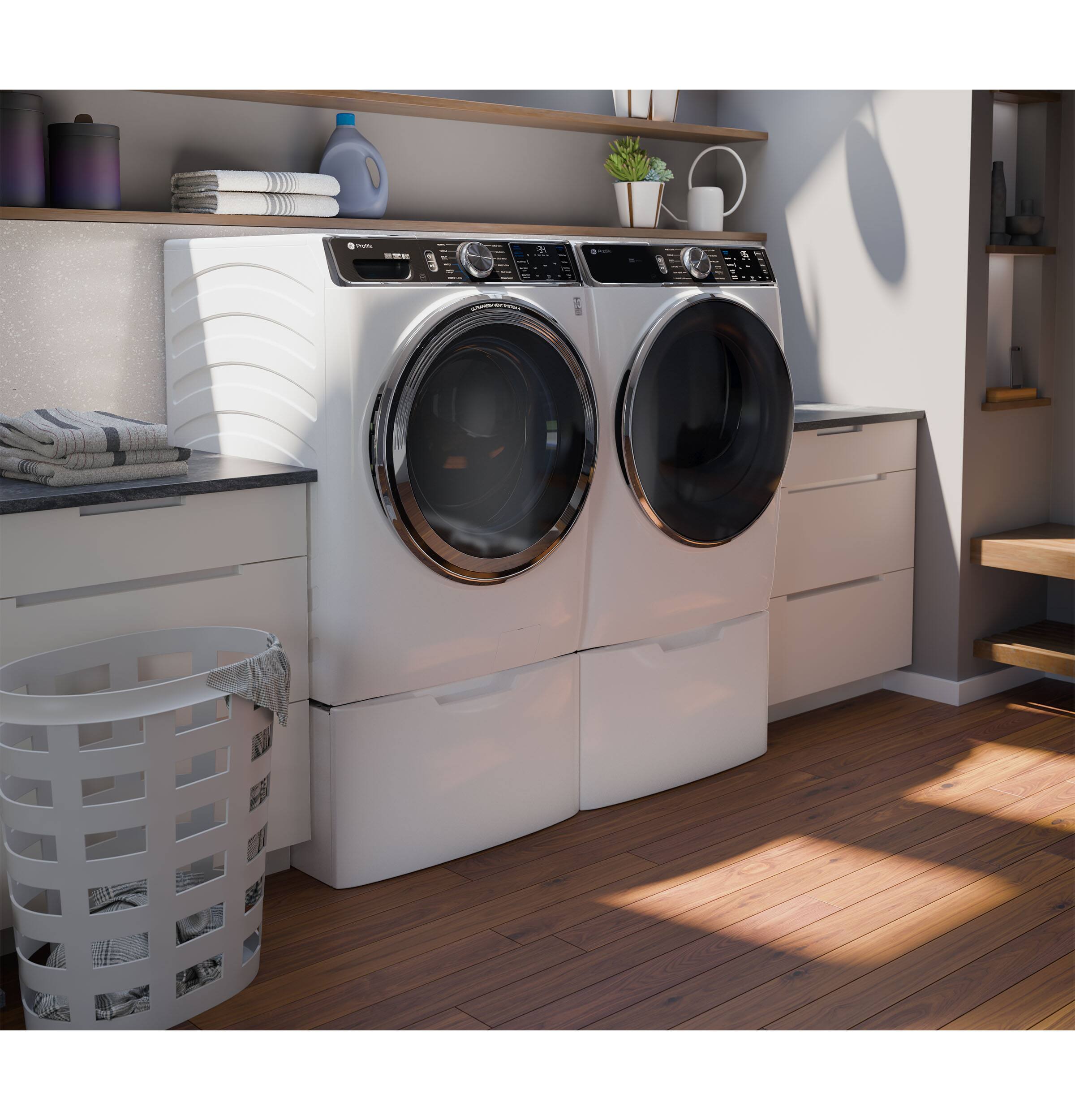 Alt View 4. GE - 16” Laundry Pedestal with Storage Drawer for Select Washers and Dryers - White.