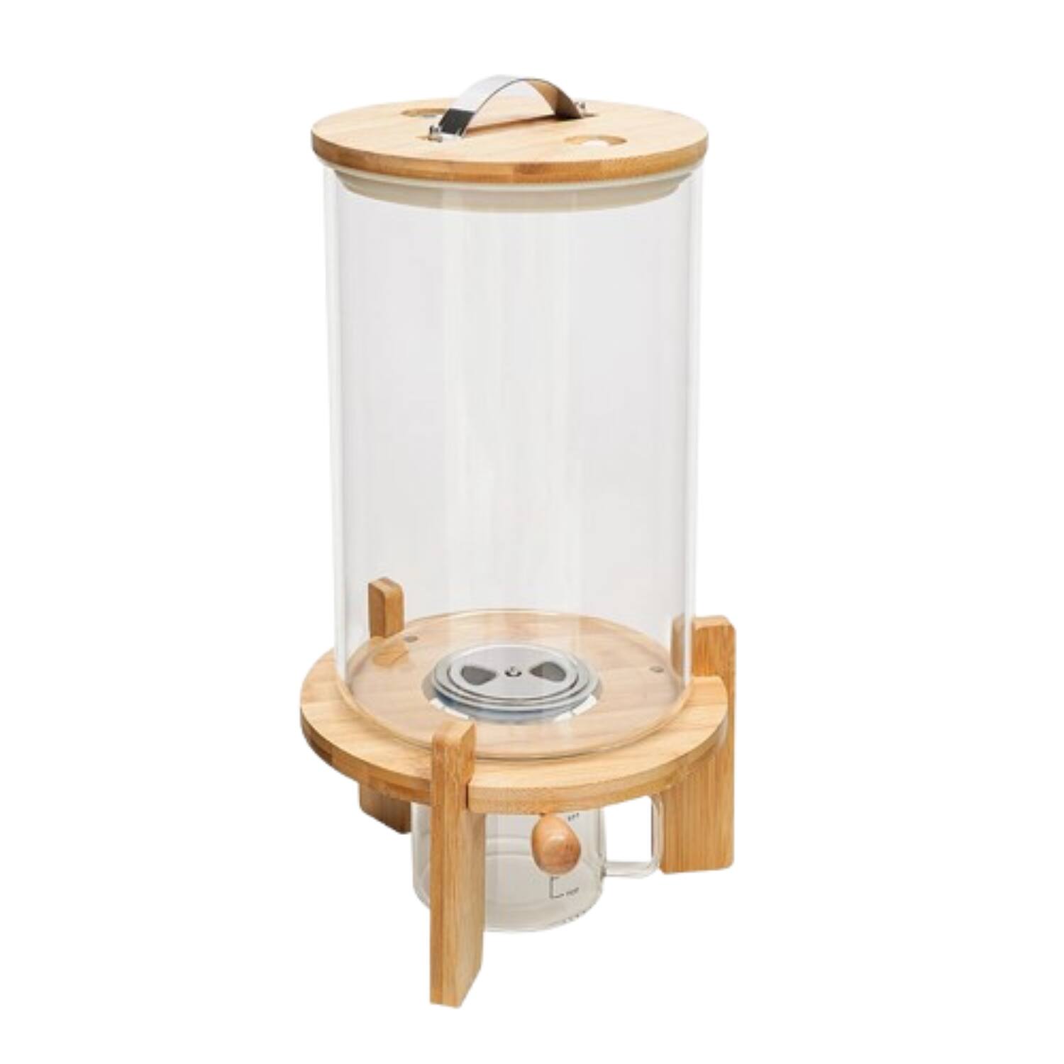 Front. Home Collection - 7.5L Glass Rice and Grain Storage Dispenser with Bamboo Stand and Valve - Clear (Glass) and Natural (Bamboo).