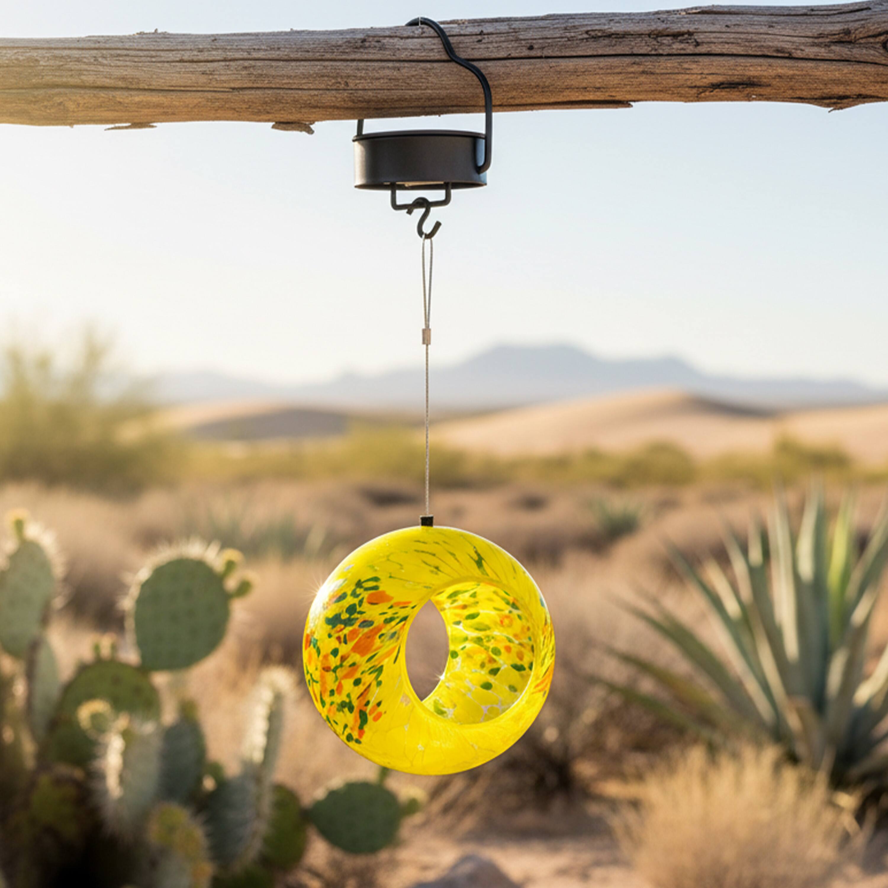 Alt View 1. Sunnydaze - Solar Glass Fly-Through Hanging Bird Feeder - 6" - Summer Burst.