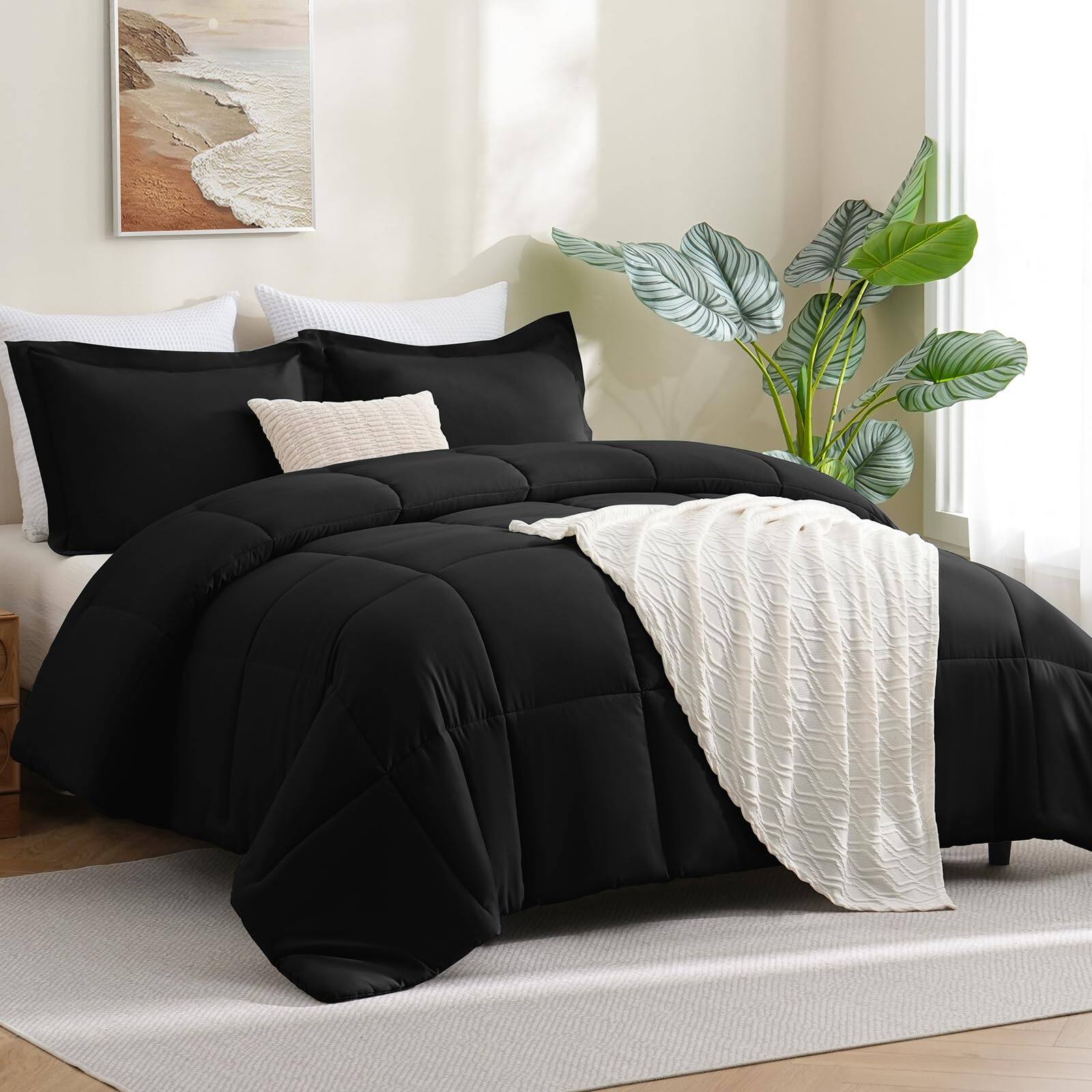 Alt View 2. PARKER SLATER - Queen Comforter Set Black - 3 Pieces Box Stitched Comforters Size Soft Bed For All Seasons Lightweight Bedding... - White-King.