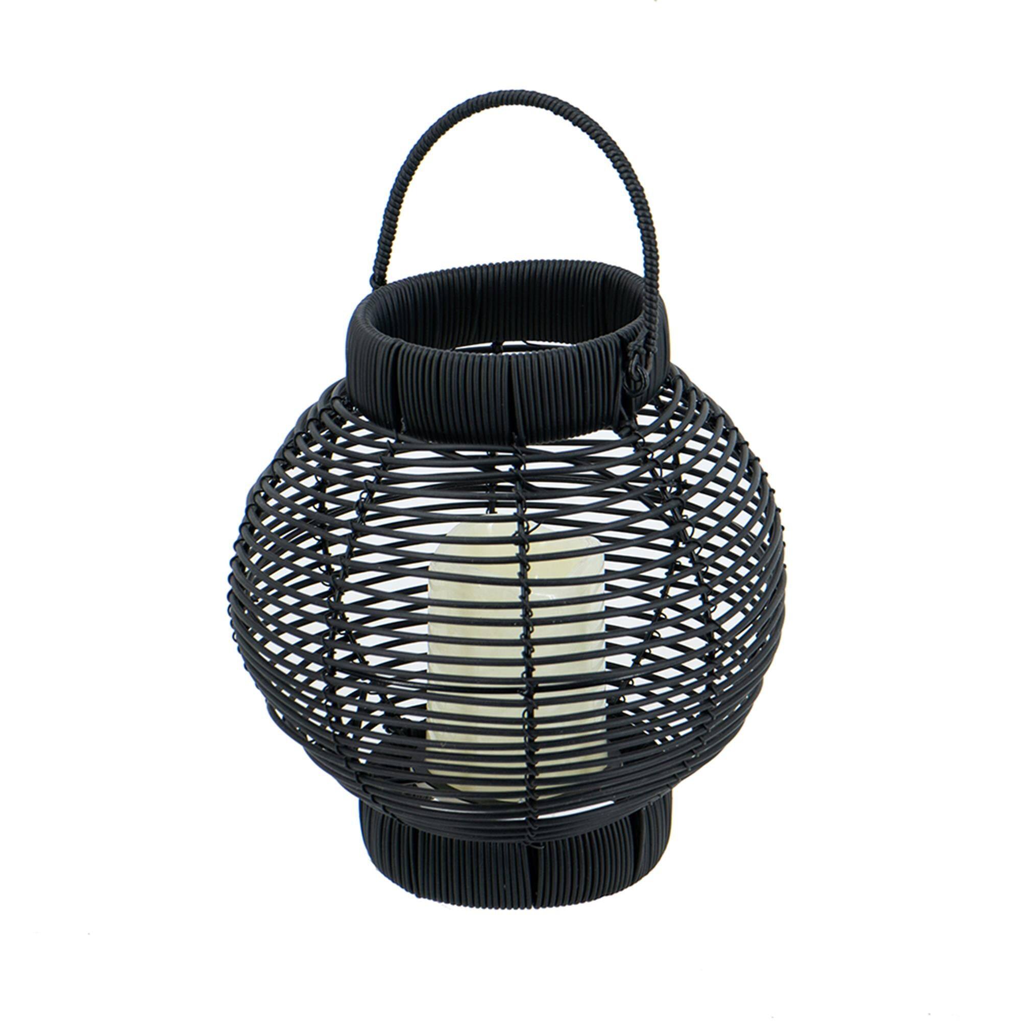 Front. Boyel Living - Black Poly Rattan Lantern with White LED Candle.