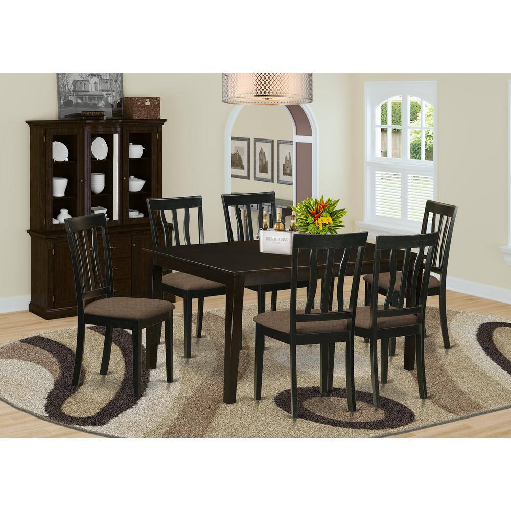 Left. East West Furniture - CAAN7-CAP-C 7 PC Dining room set for 6-Dining Table and 6 Dining Chairs - Cappuccino.