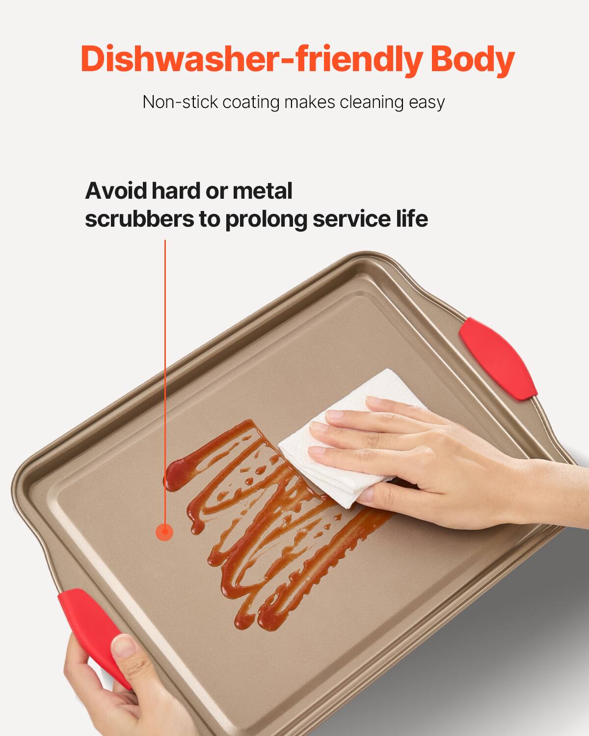 Dishwasher-friendly Body  
Non-stick coating makes cleaning easy  

Avoid hard or metal scrubbers to prolong service life