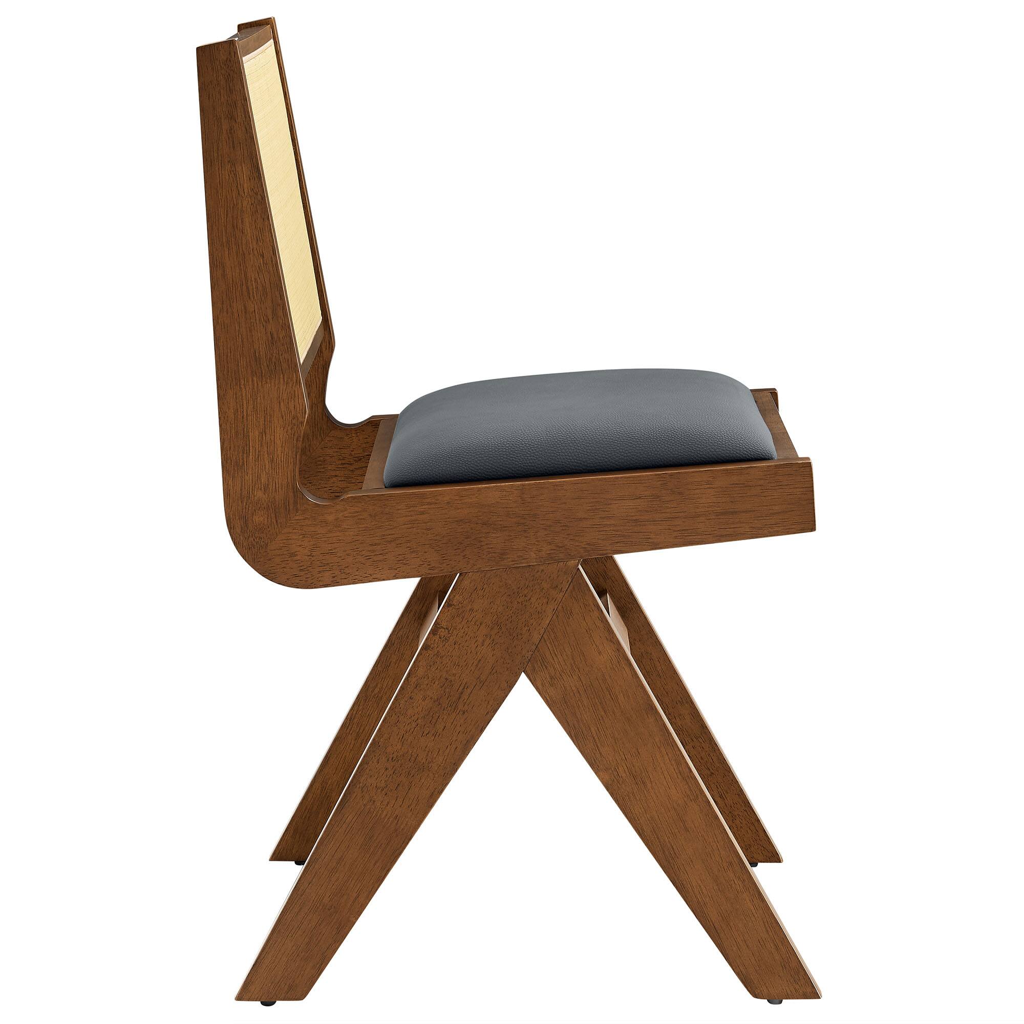 Alt View 1. Modway - Thera Vegan Leather and Cane Dining Side Chairs Set of 2 by Modway - Black.
