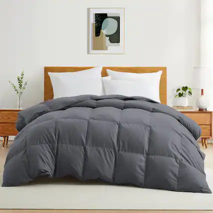 Front. Peace Nest - Peace Nest - All-Season Medium Warmth Duvet Insert White Goose Feather Comforter - Dark Gray - King - Dark Gray.
