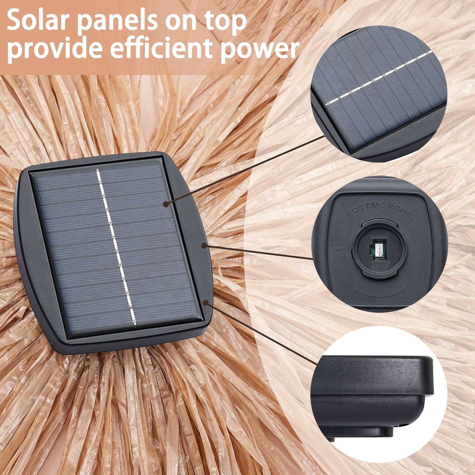 Solar panels on top provide efficient power. EMC FCC ROHS.