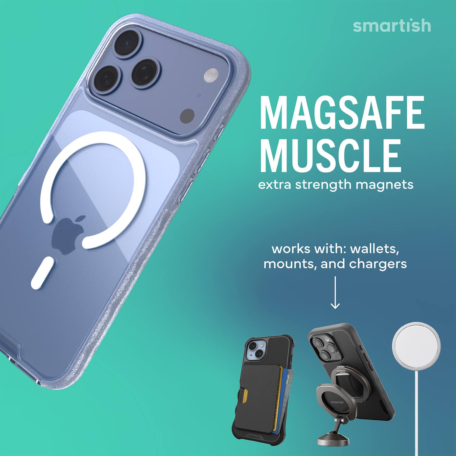 smartish MAGSAFE MUSCLE extra strength magnets works with: wallets, mounts, and chargers