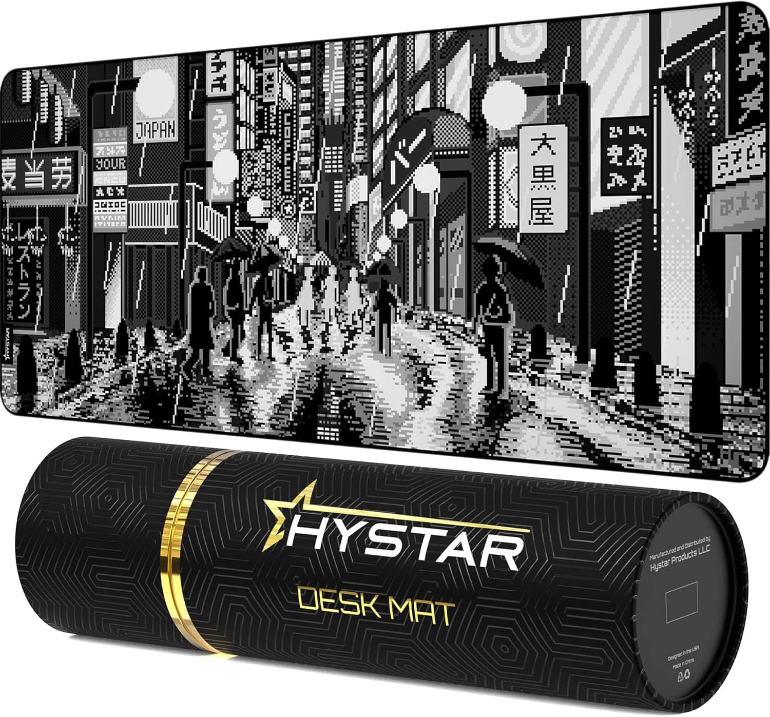 Hystar - Extended Gaming Mouse Pad | XXXL 45" x 20" | 5mm, Waterproof Surface, Polyester Fabric, & Rubber Base | Retro Tokyo - Black and White