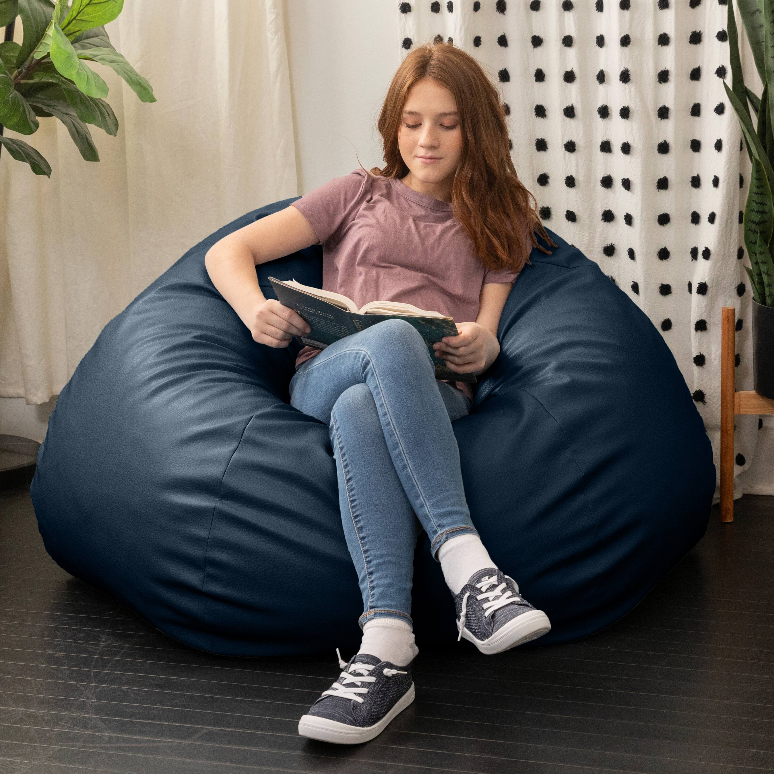 Alt View 1. Jaxx - Atrium Collection Lozia Loveseat - Large Foam Bean Bag Sofa Faux-Leather - Oxford Blue - Oxford Blue.