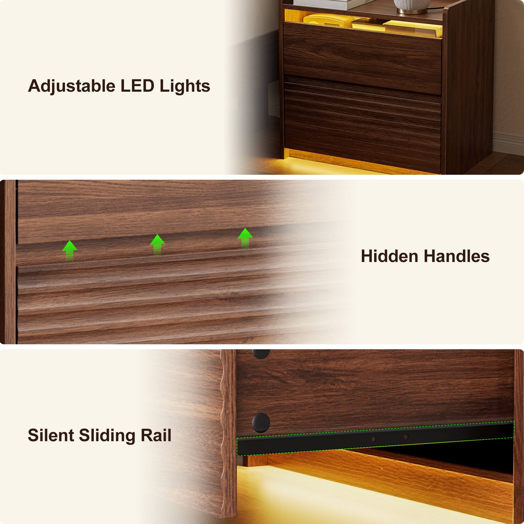 Adjustable LED Lights  
Hidden Handles  
Silent Sliding Rail