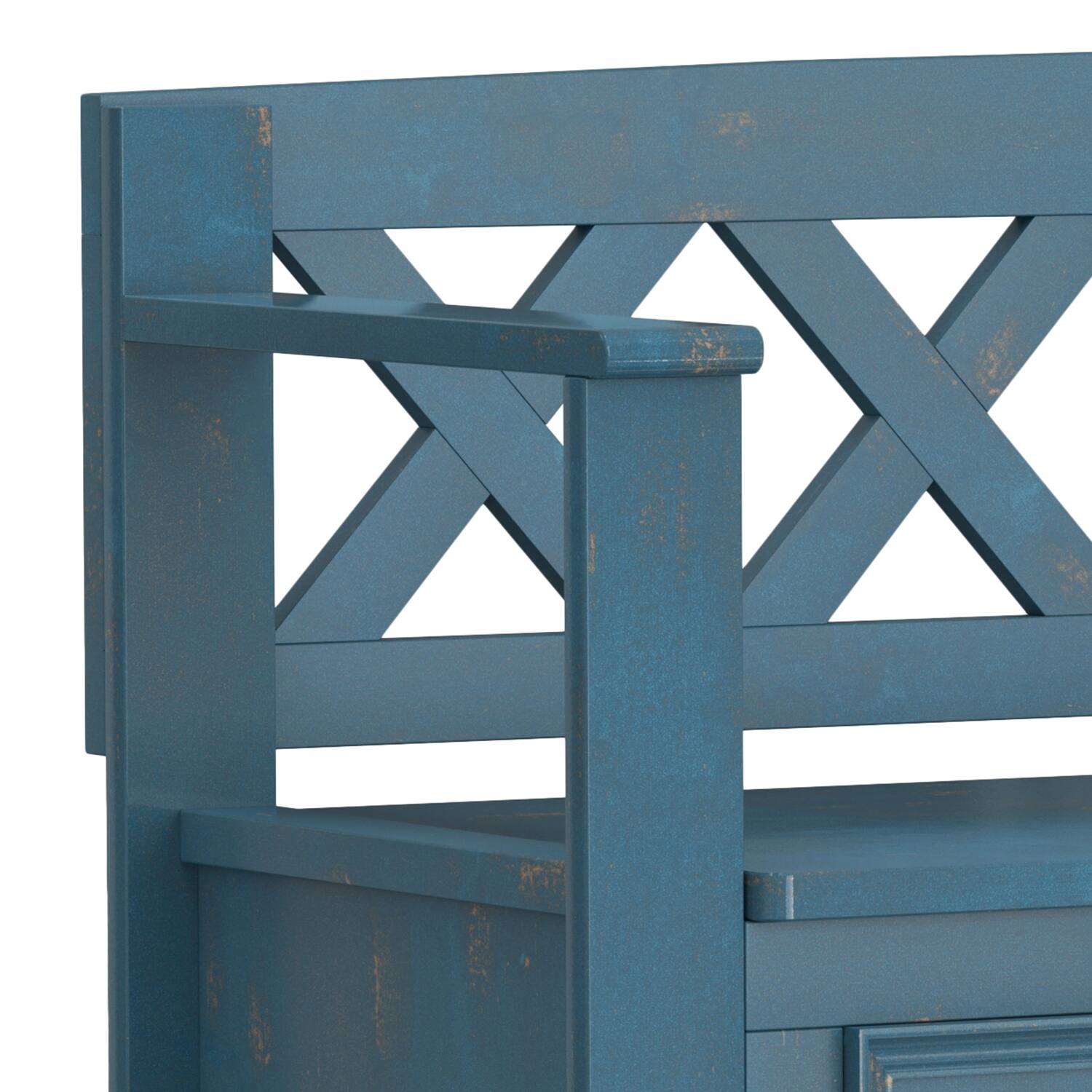 Alt View 2. Simpli Home - Amherst 48 inch Wide Solid Wood Transitional Entryway Bench in Distressed Coastal Blue - Distressed Coastal Blue.