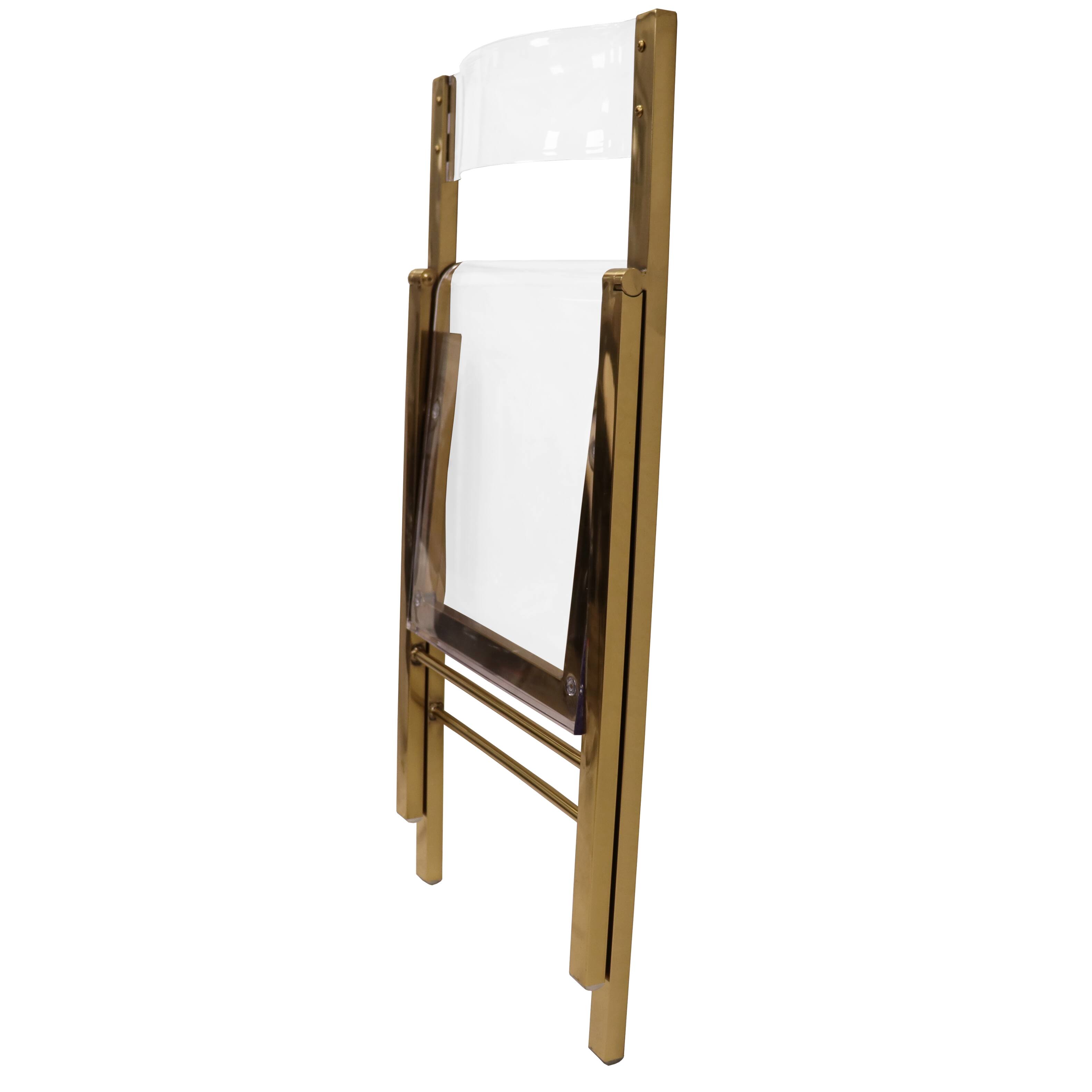 Alt View 4. LeisureMod - Menno Brushed Gold Acrylic Folding Dining Chair with Waterfall Seat & Stainless Steel Frame - Single.