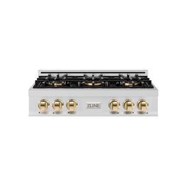 ZLINE - Autograph 36 in. Classic Rangetop with 6 DuoPro Burners and Gold Accents (PCRTZ-36-G) - Stainless Steel
