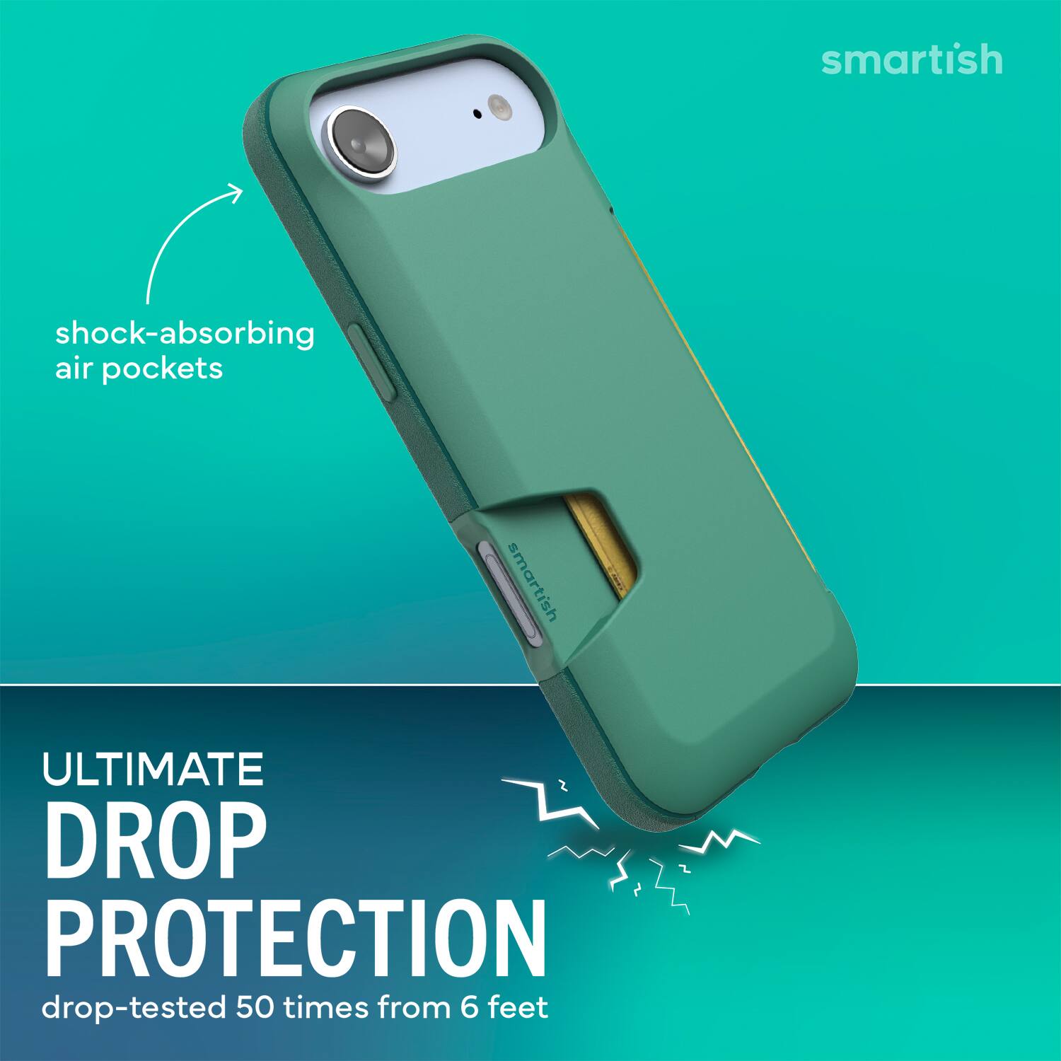 smartish shock-absorbing air pockets smartish ULTIMATE DROP PROTECTION drop-tested 50 times from 6 feet