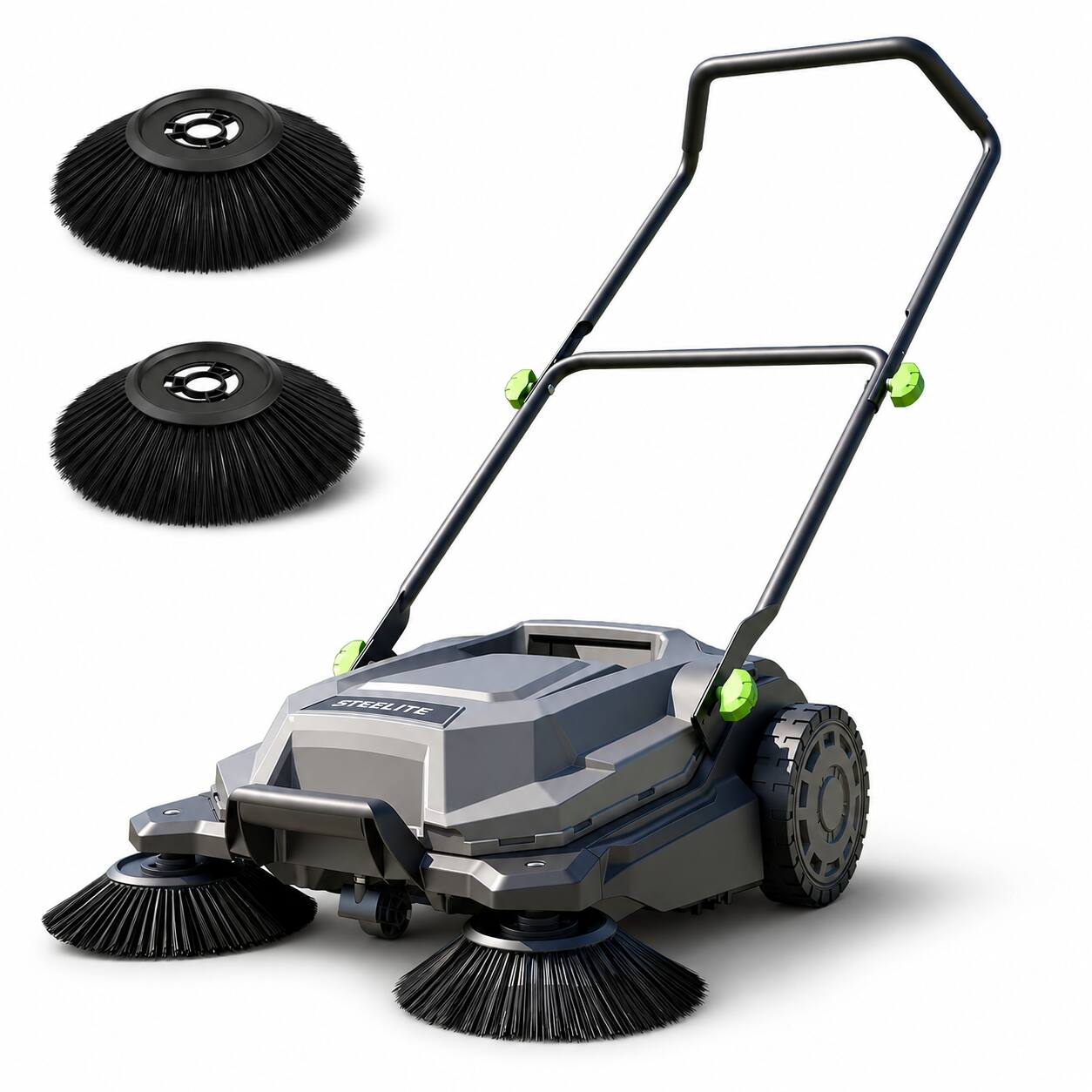 Alt View 3. Steelite - 26.8" Width Manual Walk-Behind Hand Push Floor Sweeper with 6.4-Gal Waste Container.