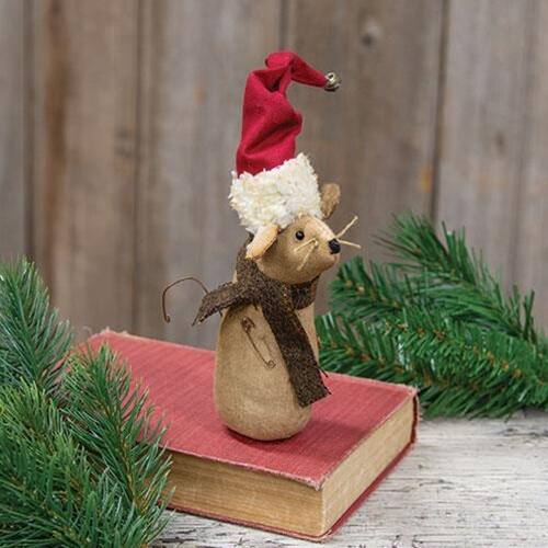 Angle. BreeBe - Stuffed Primitive Mouse in Santa Hat - Multicolor.