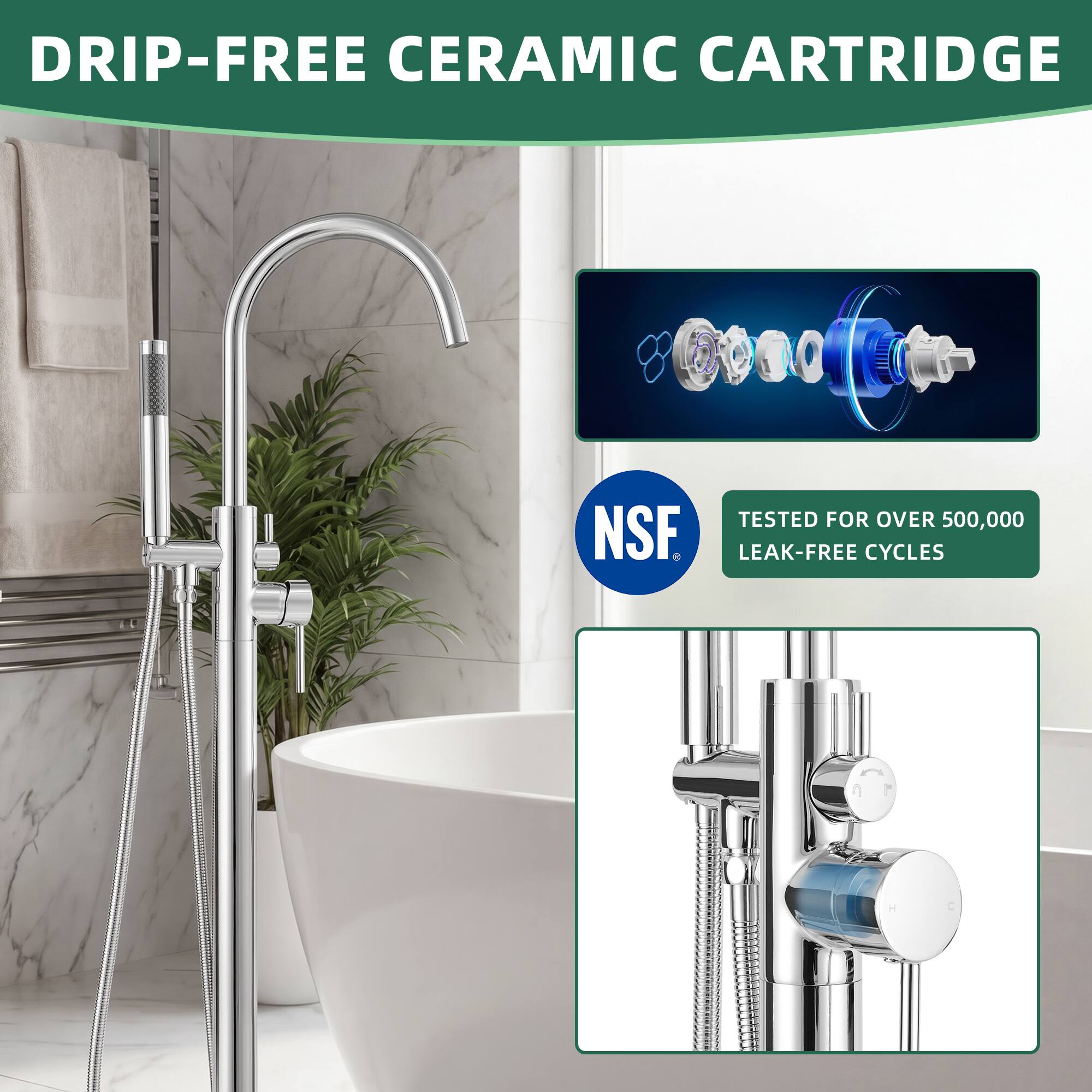 DRIP-FREE CERAMIC CARTRIDGE

TESTED FOR OVER 500,000 NSF LEAK-FREE CYCLES