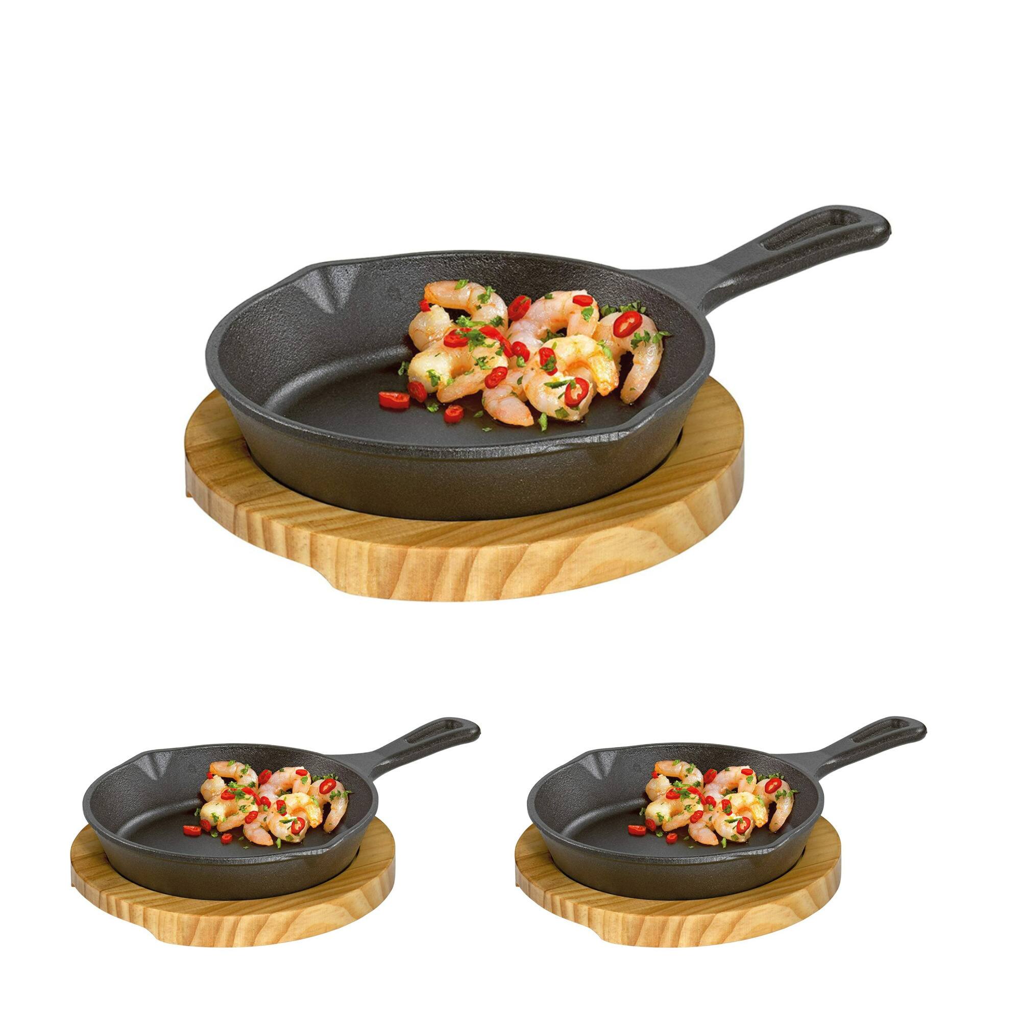 Front. Kuechenprofi - Kchenprofi Serving Pan Round (Black) With Wooden Board (3 pack) - Wood.