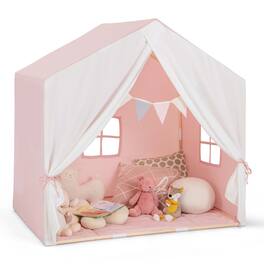 Costway - Kid's Play Tent Toddler Playhouse Castle Solid Wood Frame with Washable Mat - Pink