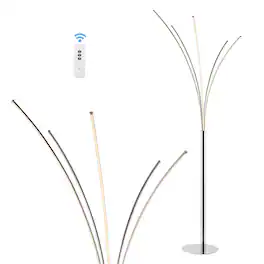 Jonathan Y - Fuochi 71" Modern Minimalist Metal 5-Branch Arc Dimmable Integrated LED Floor Lamp with Remote Control - Chrome