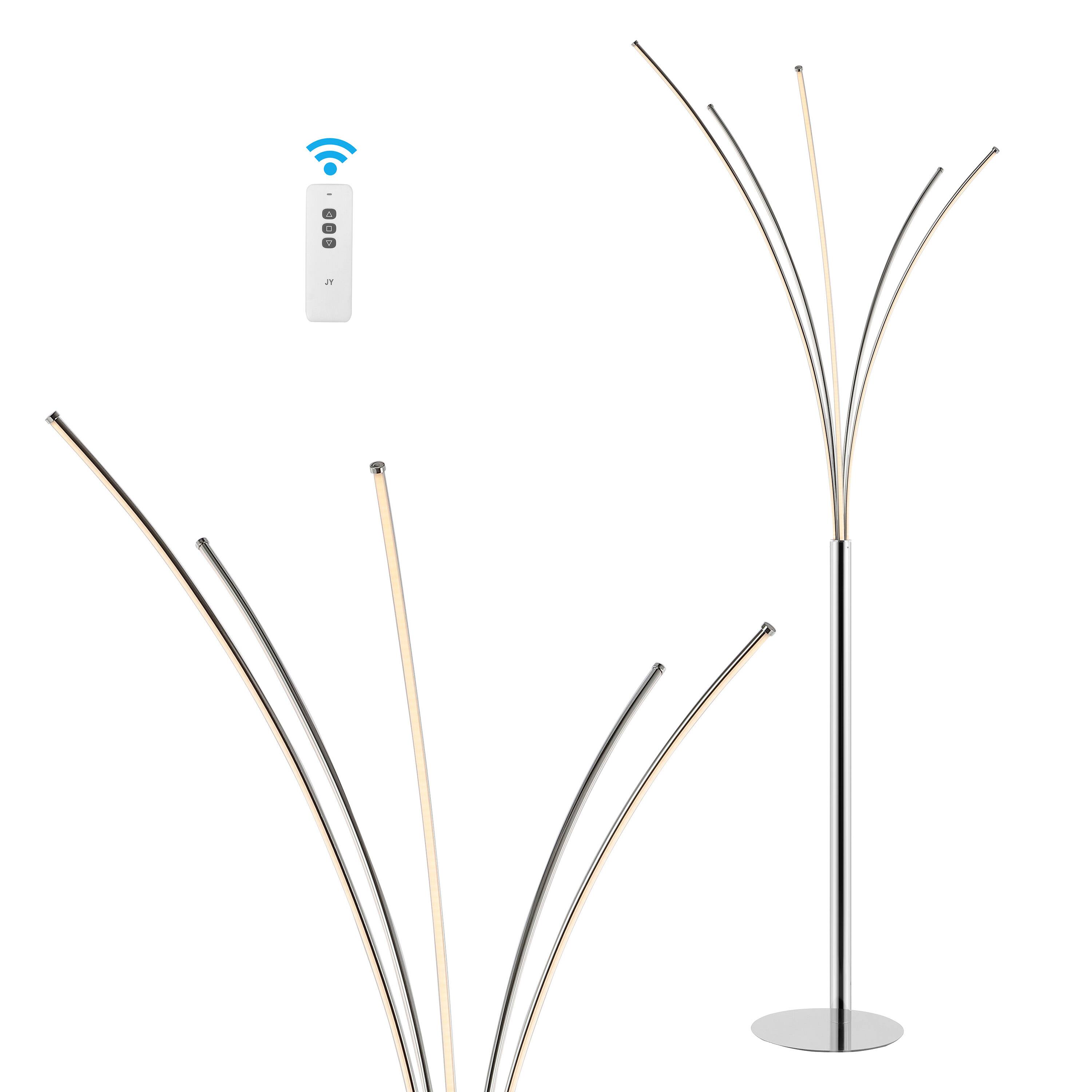 Front. Jonathan Y - Fuochi 71" Modern Minimalist Metal 5-Branch Arc Dimmable Integrated LED Floor Lamp with Remote Control, Chrome - Chrome.