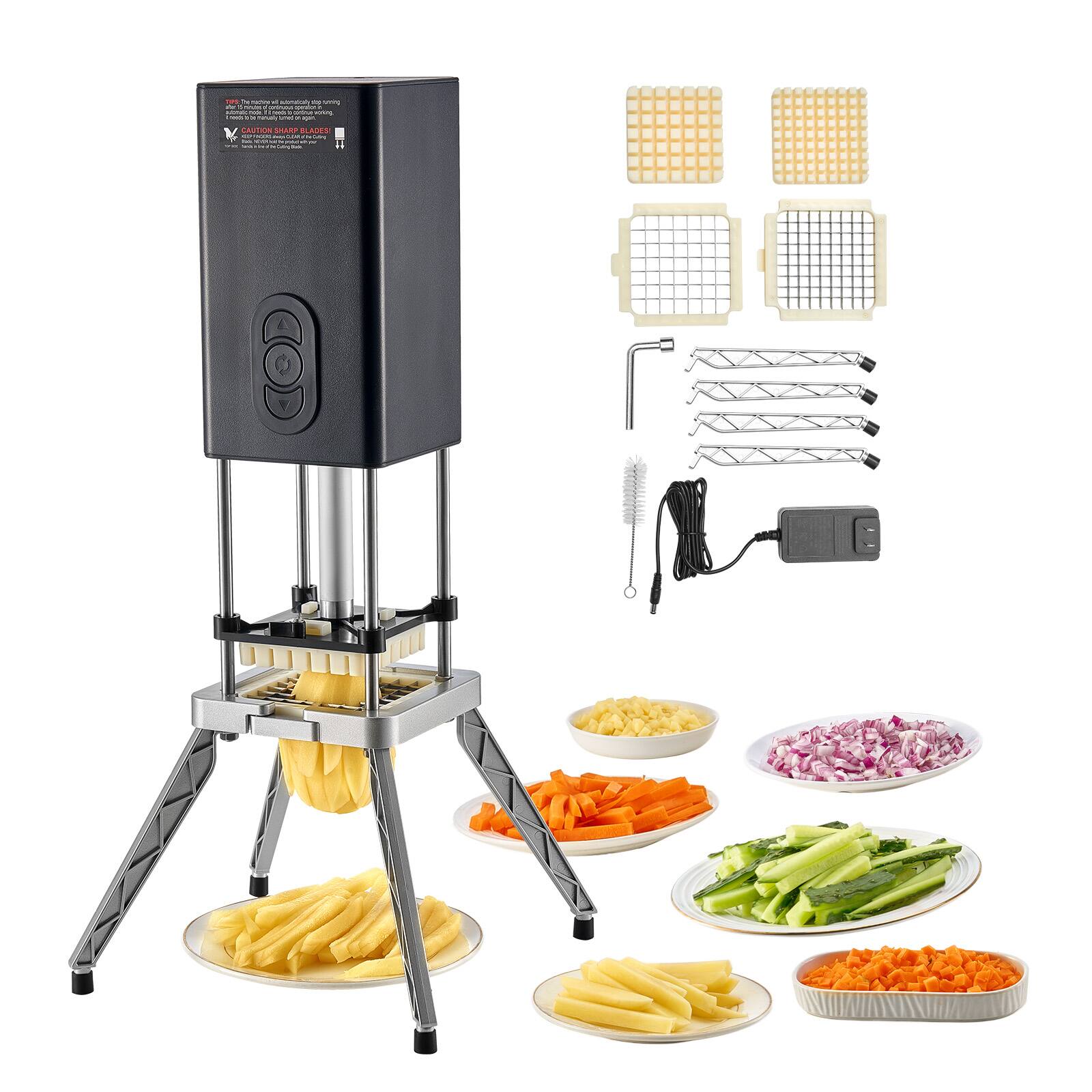 VEVOR - Commercial French Fry Cutter, Stainless Steel Vegetable Fruit Chopper with 2 Replacement Blades 1/2-Inch 3/8-Inch - Black,Silver