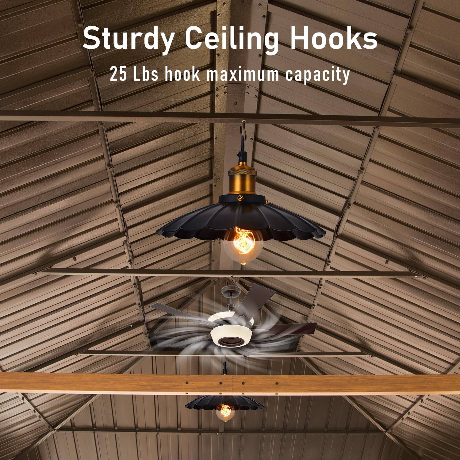 Sturdy Ceiling Hooks  
25 Lbs hook maximum capacity