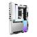 NZXT is a company that manufactures computer cases and other computer components. The image shows a close-up of a computer case, possibly an NZXT product, with its side panel removed. The case appears to be made of metal and has a blue light inside.