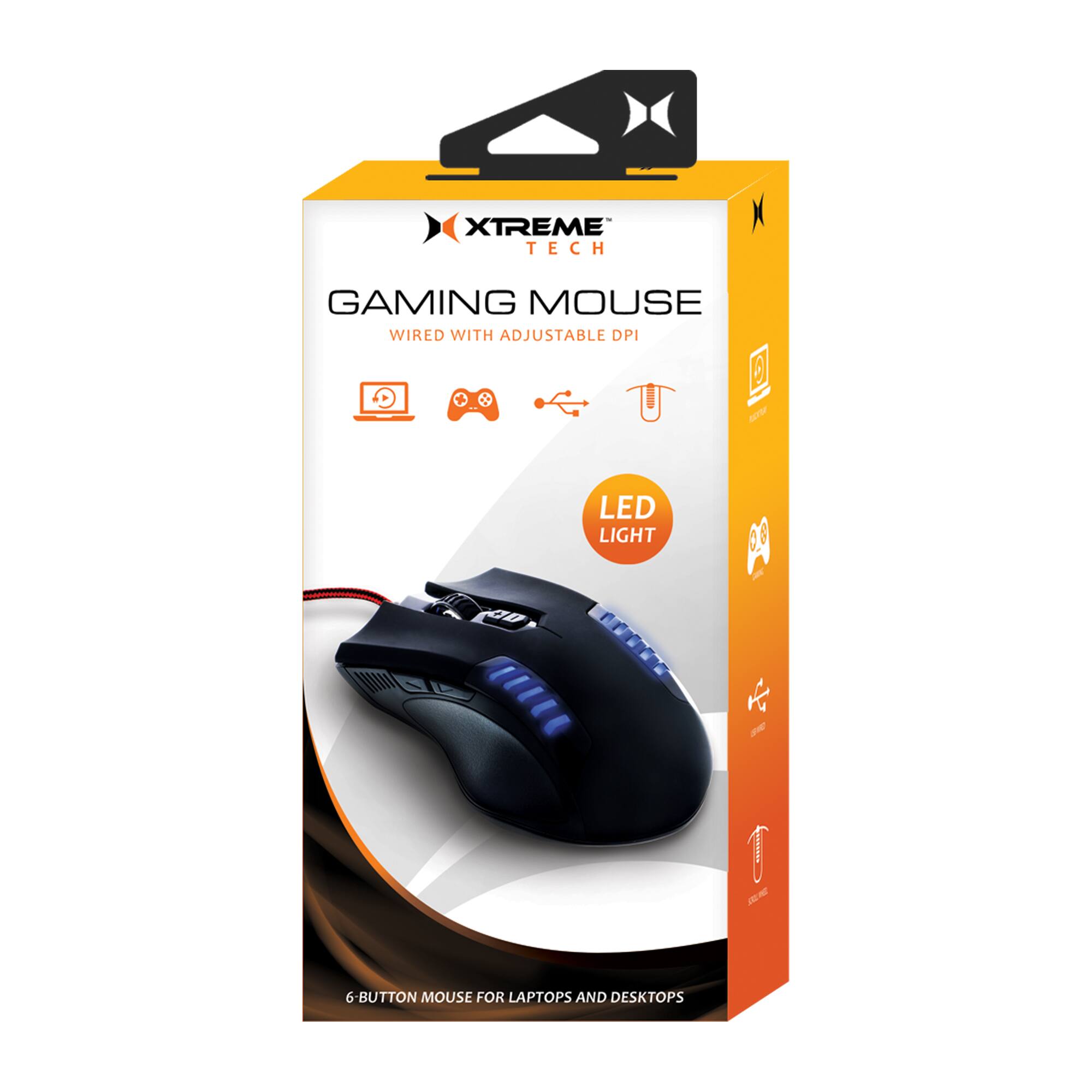 XTREME TECH GAMING MOUSE WIRED WITH ADJUSTABLE DPI LED LIGHT - 6 BUTTON MOUSE FOR LAPTOPS AND DESKTOPS