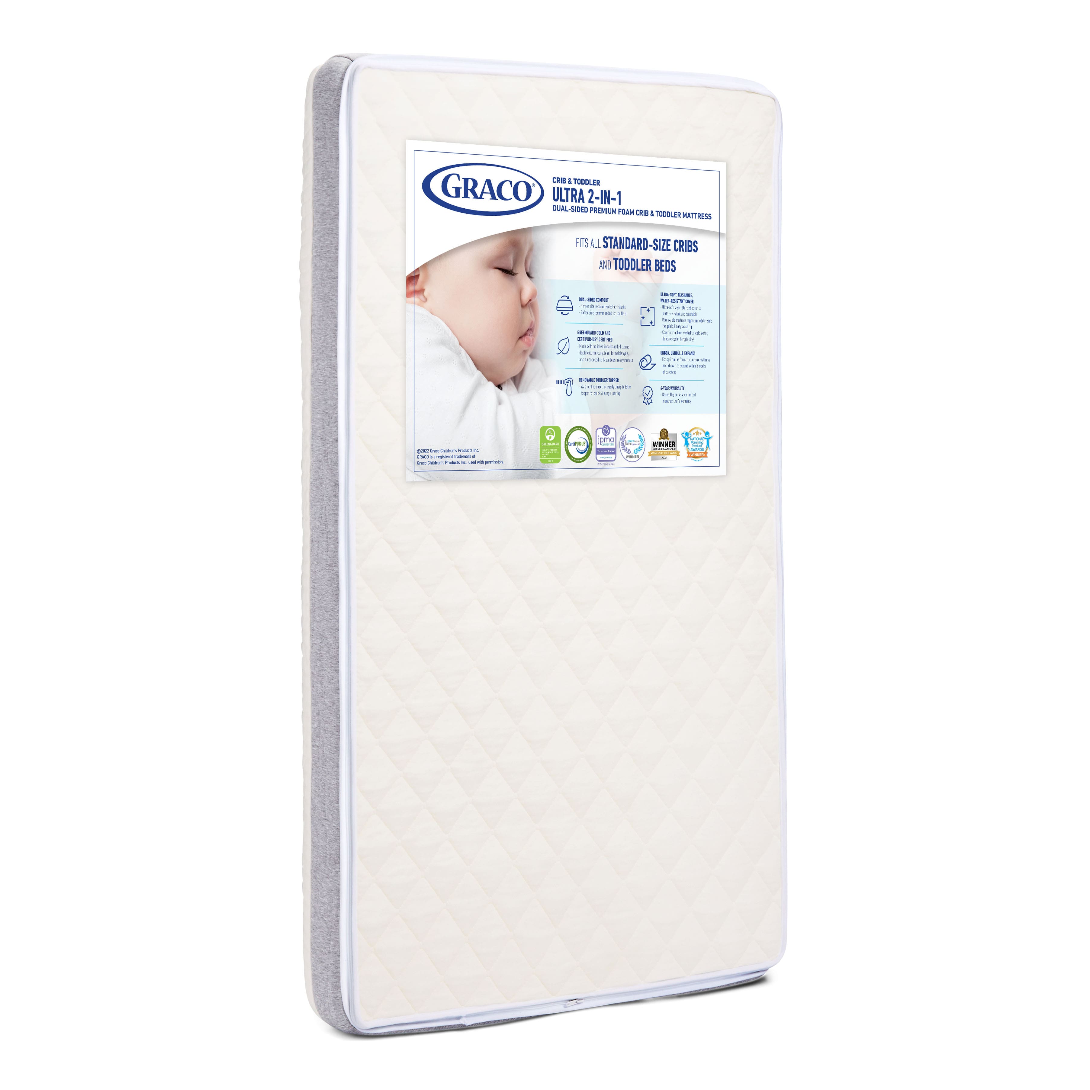 Front. Graco - Ultra 2-in-1 Premium Dual-Sided Crib and Toddler Mattress - White.