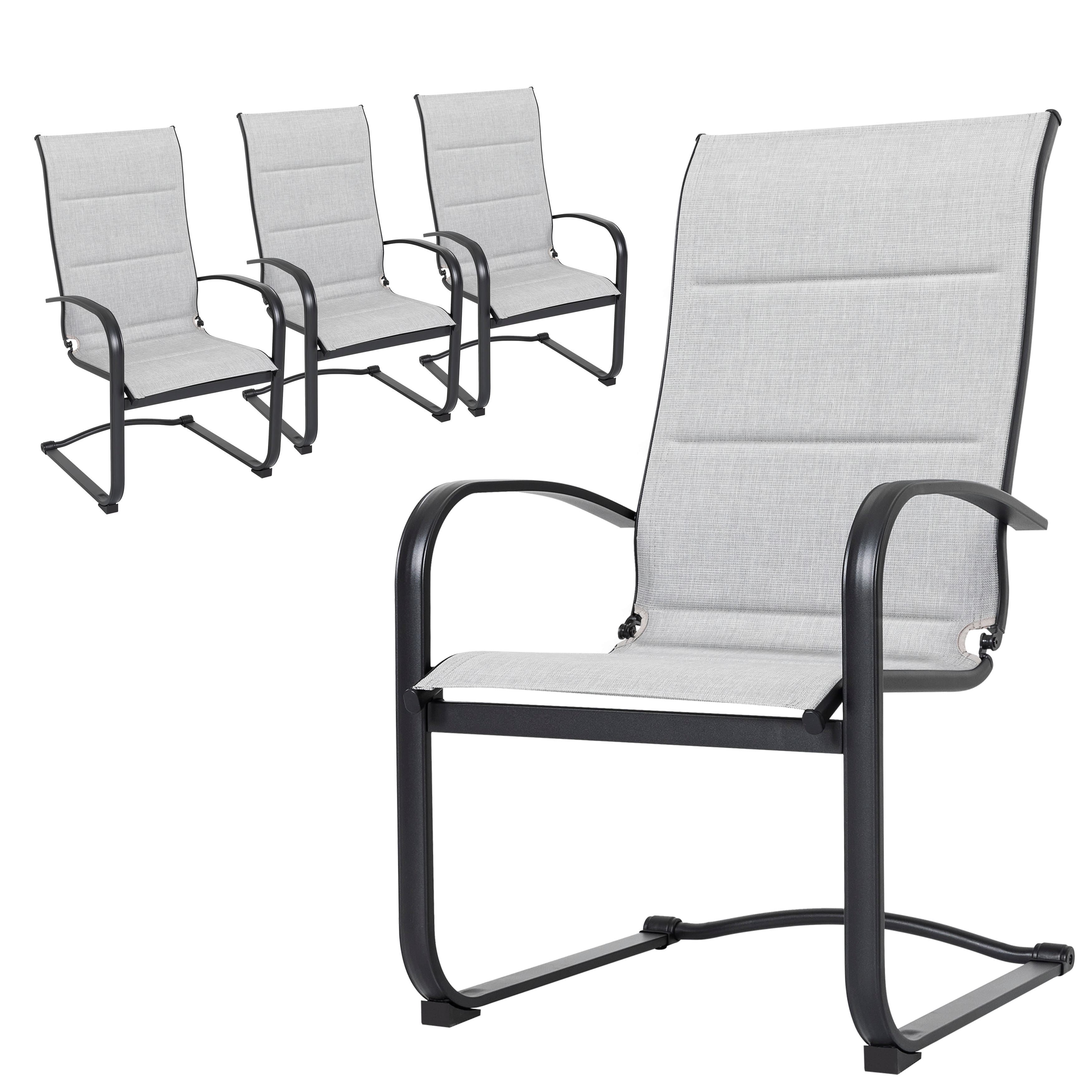 Nuu Garden - Patio C-Spring Dining Chair Set of 4, All-weather Textilene Fabric, Powder-coated Iron Frame - Black and Gray