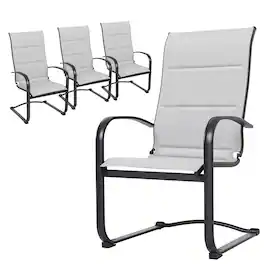 Nuu Garden - Patio C-Spring Dining Chair Set of 4, All-weather Textilene Fabric, Powder-coated Iron Frame - Black and Gray